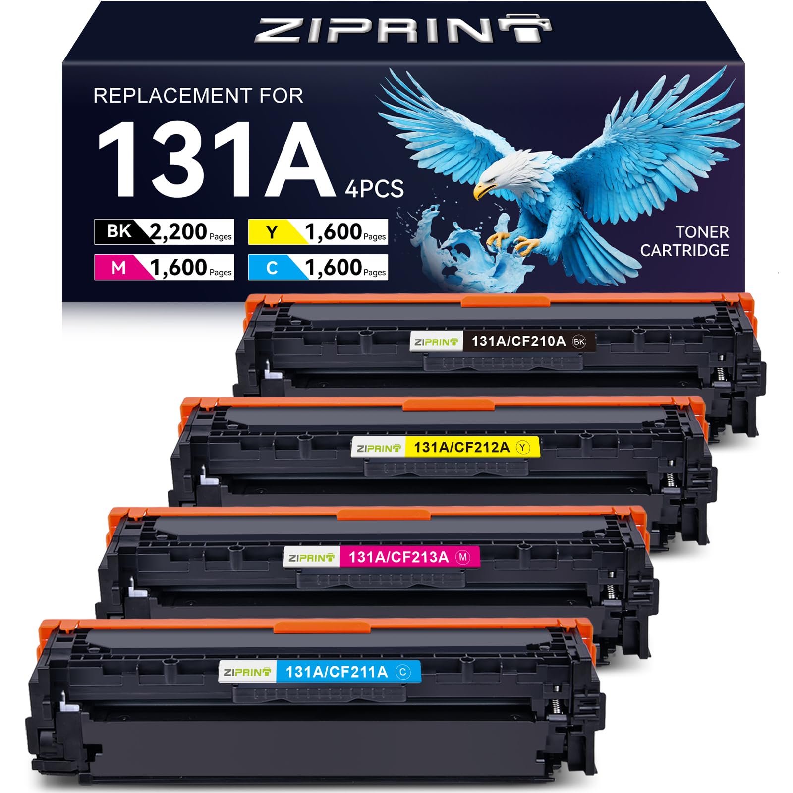 ZIPRINT 131A Toner Cartridge 4 Pack Compatible for HP 131X 131 CF210A CF211A CF212A CF213A Black Cyan Yellow Replacement for Hp LaserJet Pro 200 Color