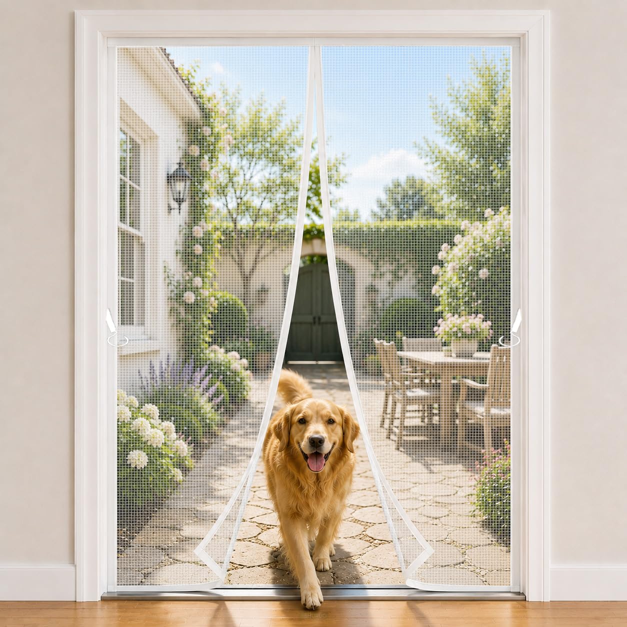 Shuruo White Double Door Fly Screen 230X180cm French Door Fly Screen With Quick Automatic Closure And Easy Walk Through For Doorways Between Home And Outdoor Areas