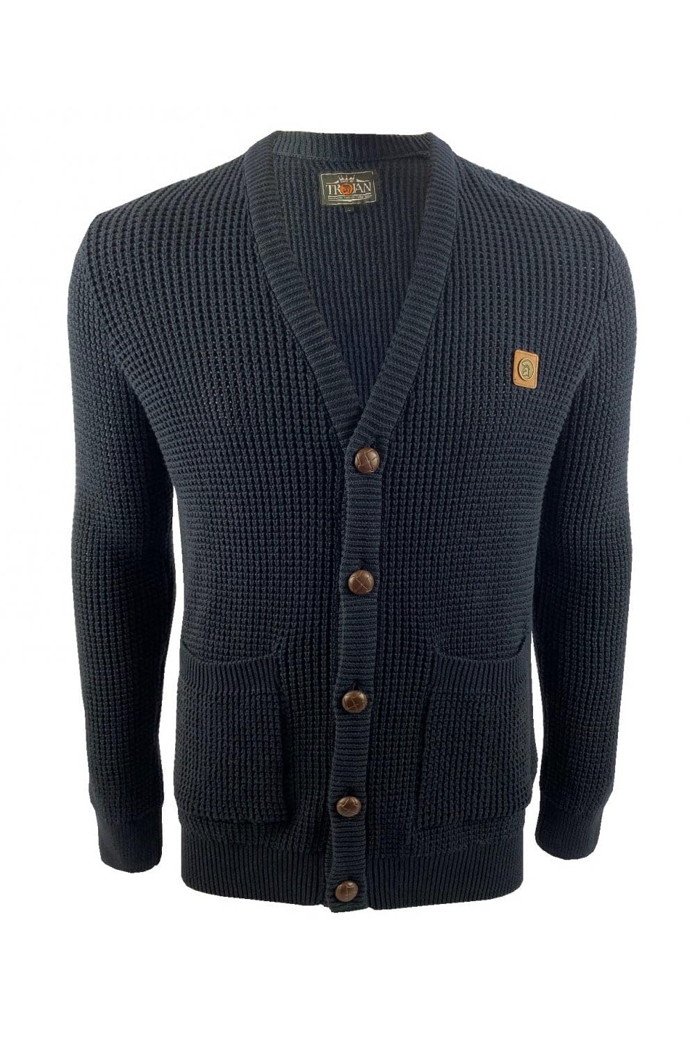 Trojan Men's Navy 100% Cotton Classic Waffle Cardigan - Tc/1020