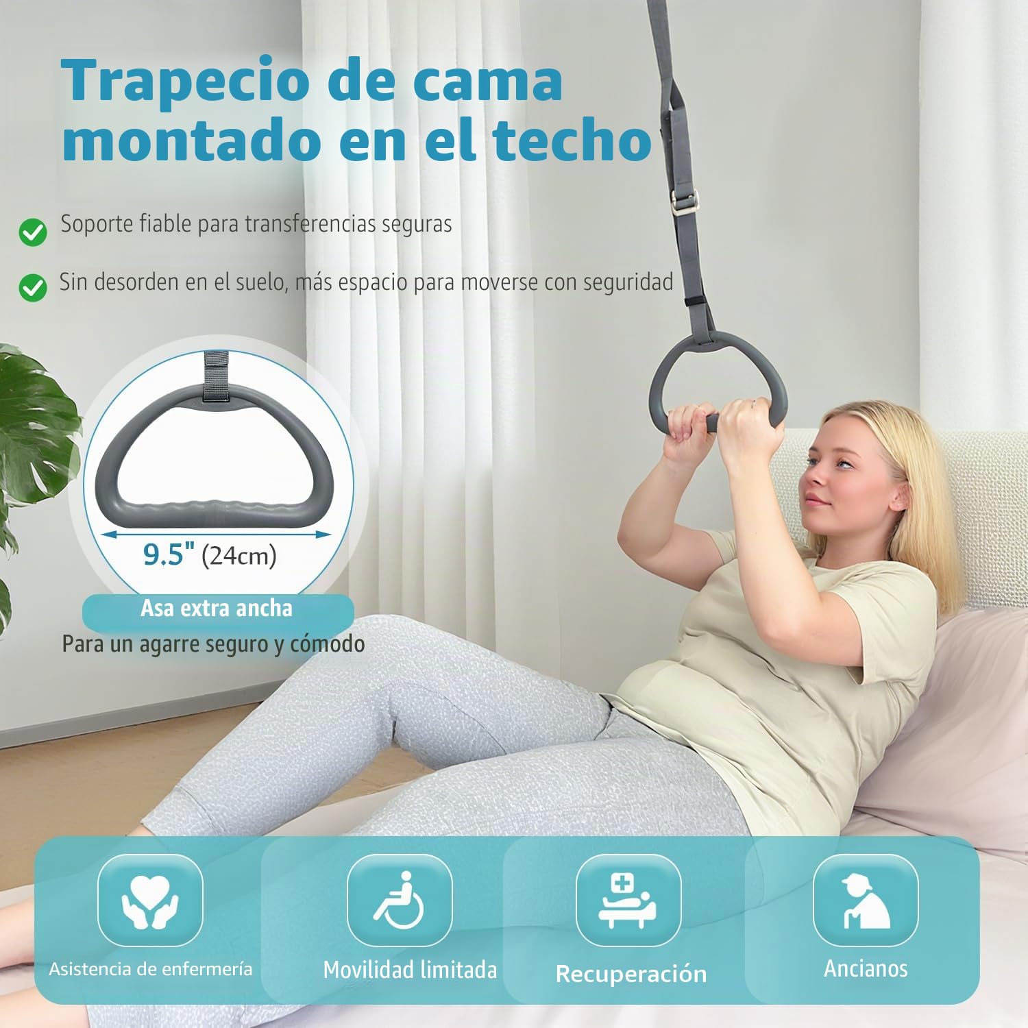 Trapecio de Cama para Ancianos Cama Auxiliar de tracción Cama de Hospital Trapecio para Cama Transferencia de Movilidad Barra montada en el Techo Soporte de Trapecio Escalera Cama