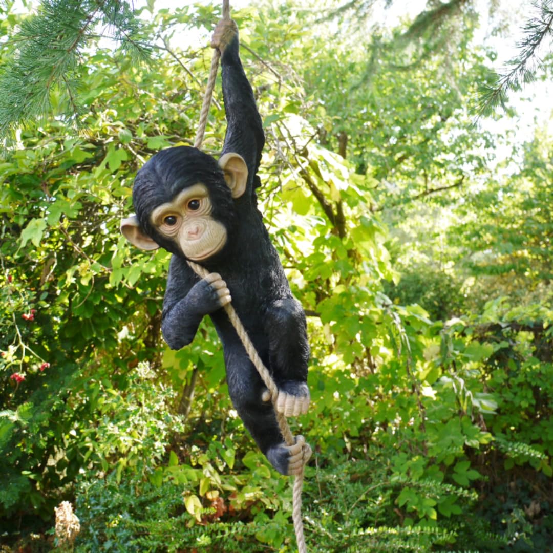 The Enchanted Garden Bringing Gardens To Life Black Hanging Monkey Garden Ornament Outdoor, Resin Monkey Statue On Rope, Animal Garden Decoration For Trees, Fences & Patios, The Enchanted Garden