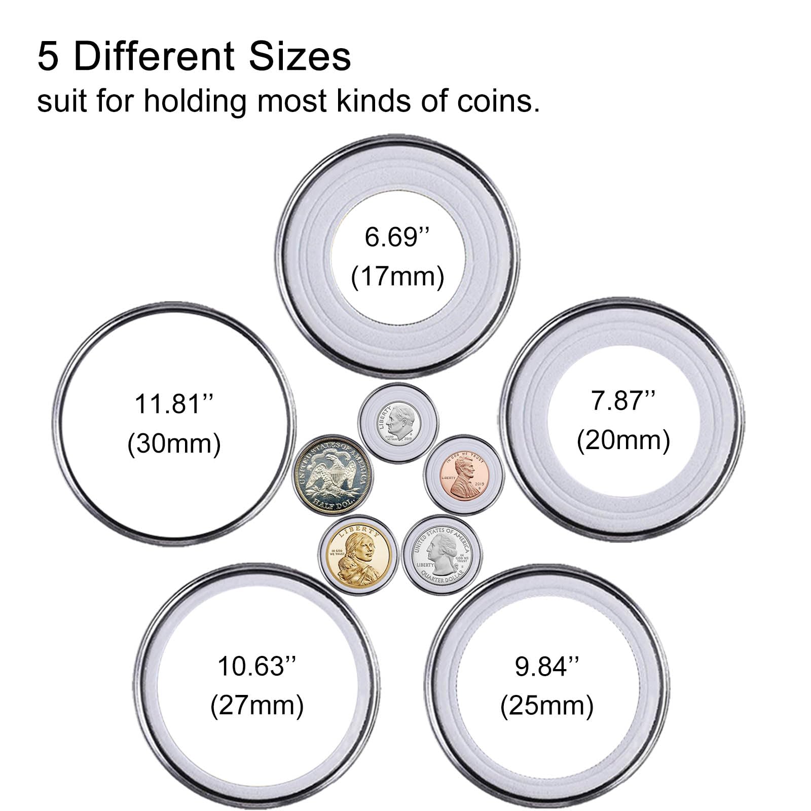 240 soportes para cápsulas de monedas de 30 mm, 5 tamaños (17/20/25/27/30 mm), funda protectora para monedas con caja organizadora de almacenamiento de plástico para suministros de colección de