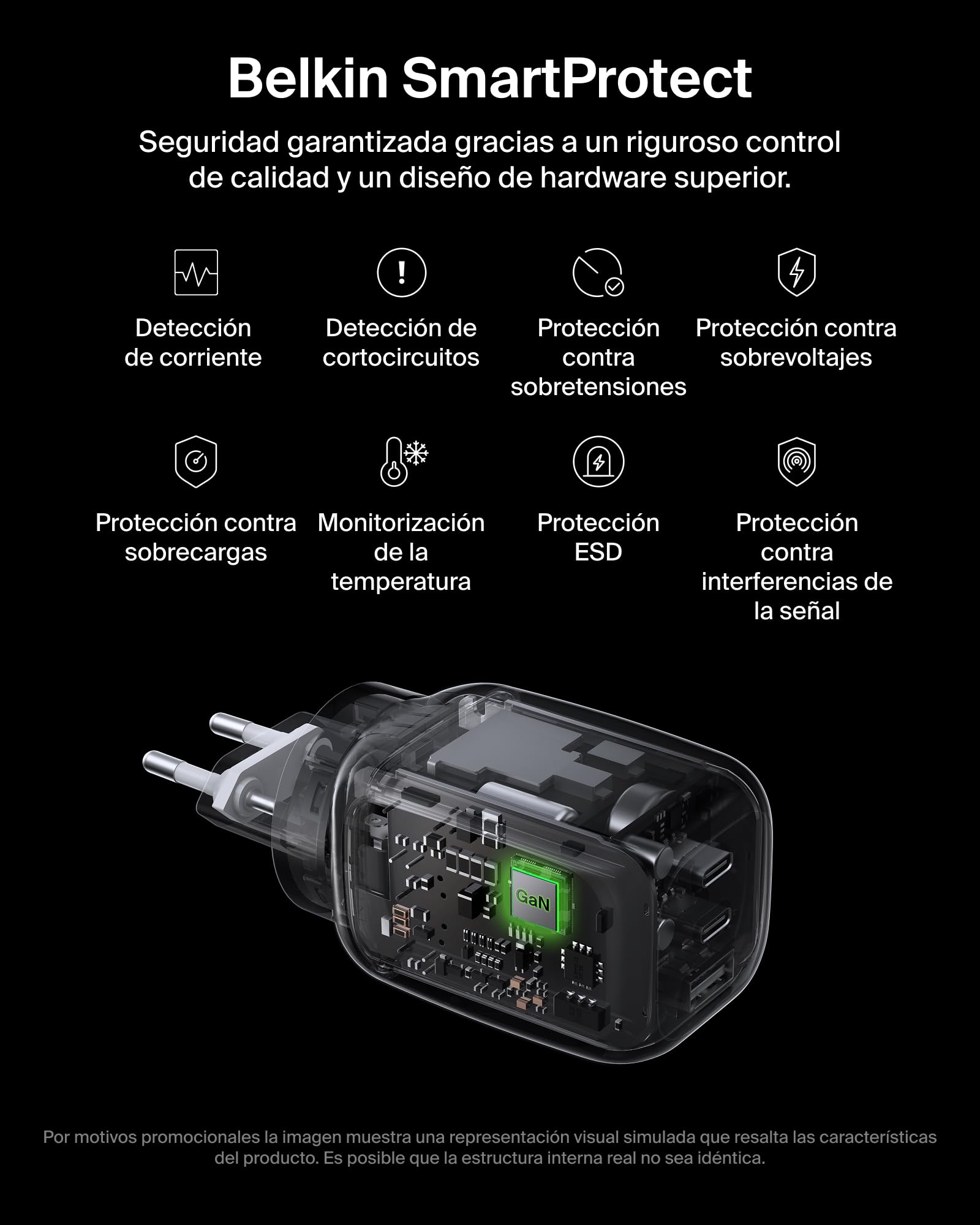 Belkin Cargador USB-C, 3 Puertos, Cargador GAN de 100 W, 2 USB-C y 1 USB-A, Enchufe EU, UK, USA, Carga Rápida para MacBook, iPhone, iPad Pro, Samsung Galaxy, Google Pixel, etc - Blanco