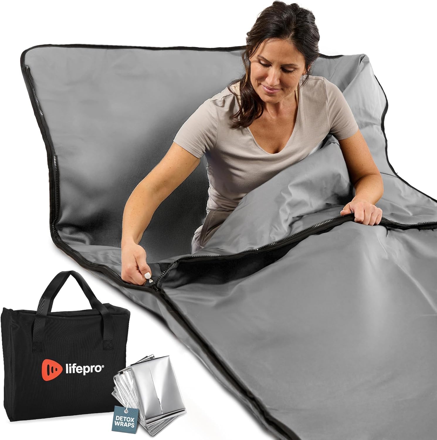 LifePro Far Infrared Sauna Blanket - Portable Infrared Sauna for Home Relaxation - Sauna Blanket Grey- Infrared Blanket Sauna with 77–176 °F Temp Range