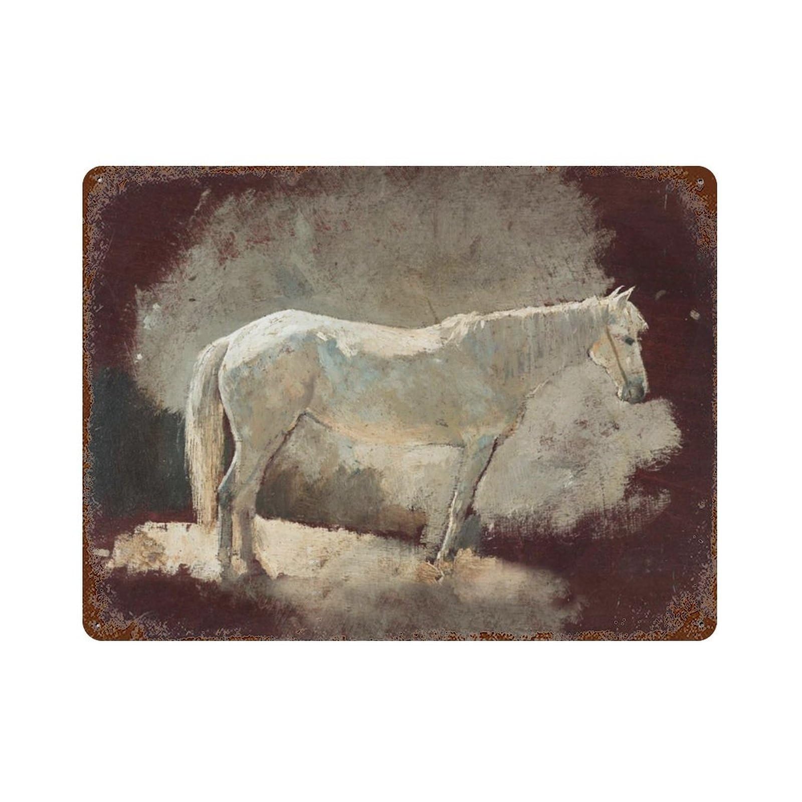 xiaoxiaoshen Vintage White Horse Painting Equestrian Farmhouse Wall Decor Art Metal Tin Poster Modern Home Decor Art Home Bar Shop Decorations Vintage Sign 30x40cm