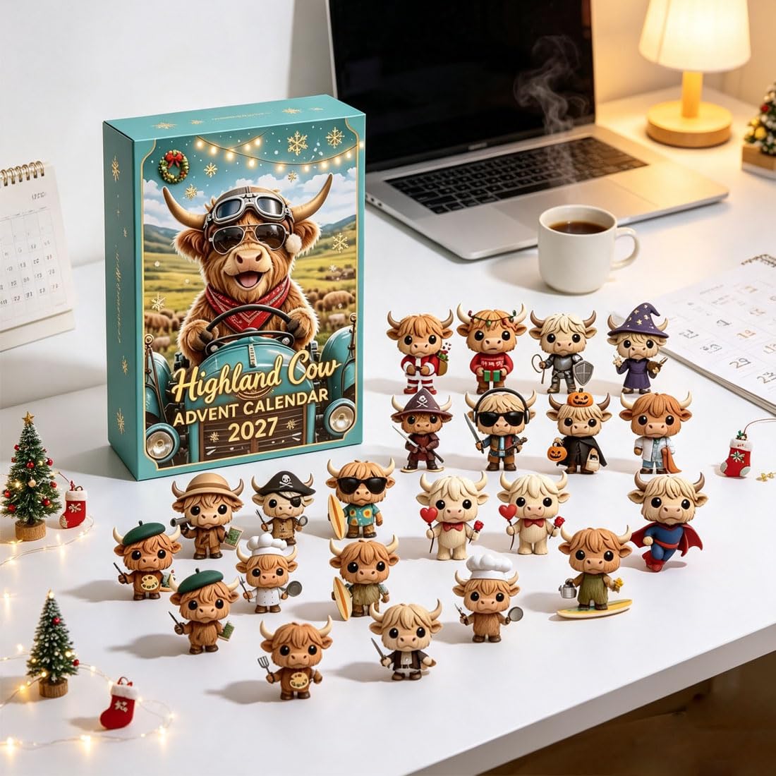 Calendario De Adviento De Vacas De Las Tierras Altas 2027 (2pcs) | Caja Adviento: 24 Figuras 3d Vacas Tierras Altas Hechas A Mano. Decora Hogar, Escritorio Y áRbol NavideñO