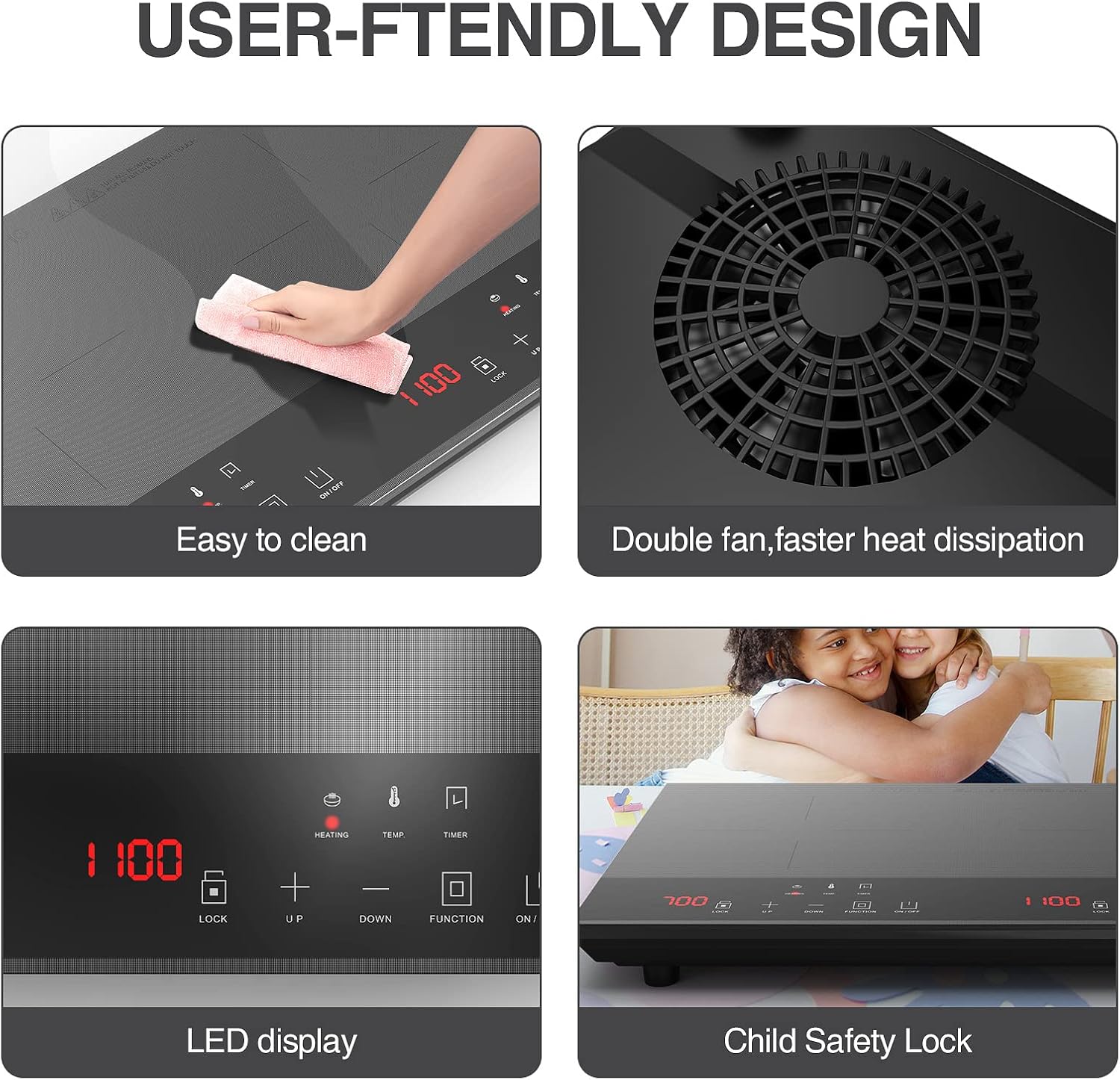 PAYISHO 1800W Double Countertop Burner Induction Cooker,Portable Induction Burner With Touch Sensor LED,Multiple Power Levels, 120V,3-hour Timer,Safety Lock: Home & Kitchen