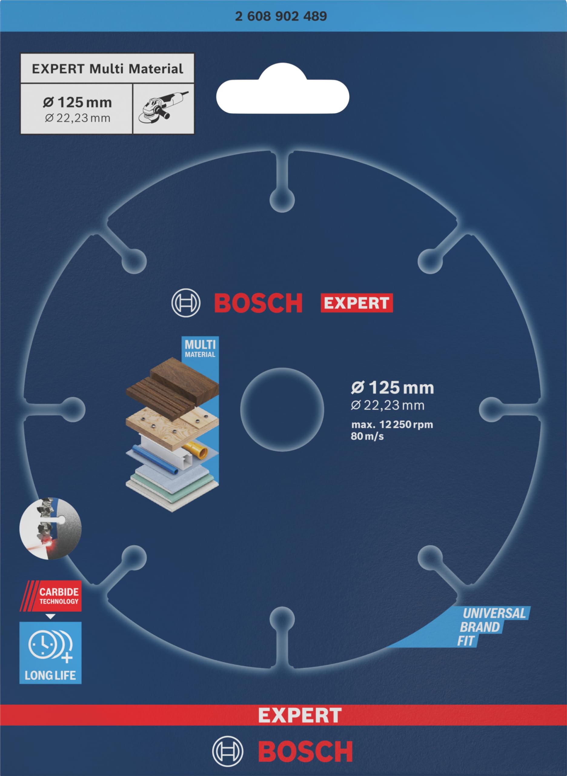 Bosch 1x Disque à tronçonner EXPERT Carbide Multi Wheel (pour Bois dur, Bois clouté, Ø 125 mm, Professional Accessoire Petite meuleuse angulaire)