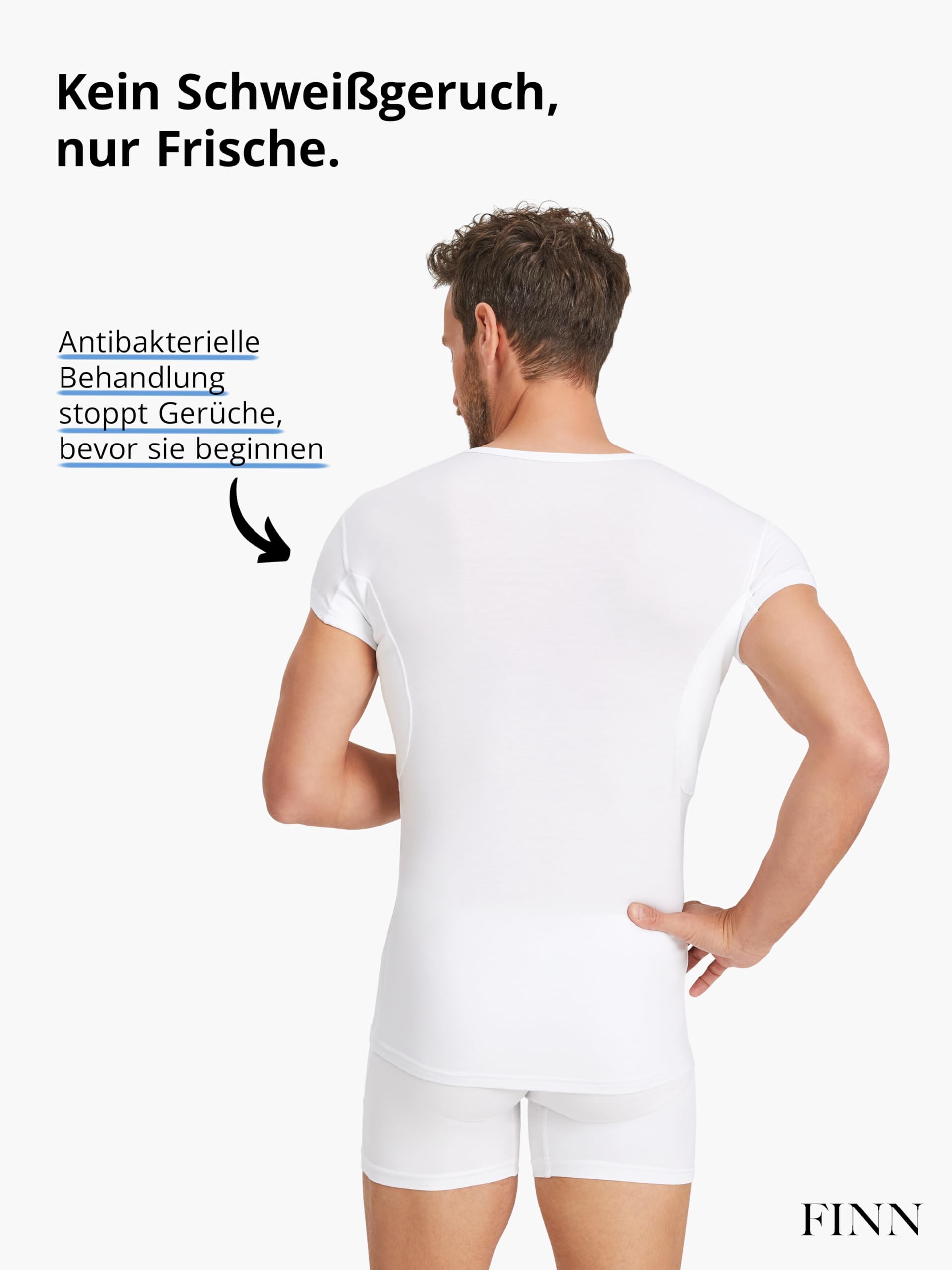 FINN T-Shirt imperméable Anti-Transpiration pour Homme avec Manches Extra Courtes et Coussinets sous Les aisselles – Maillot de Corps antibactérien Contre Les Taches de Transpiration