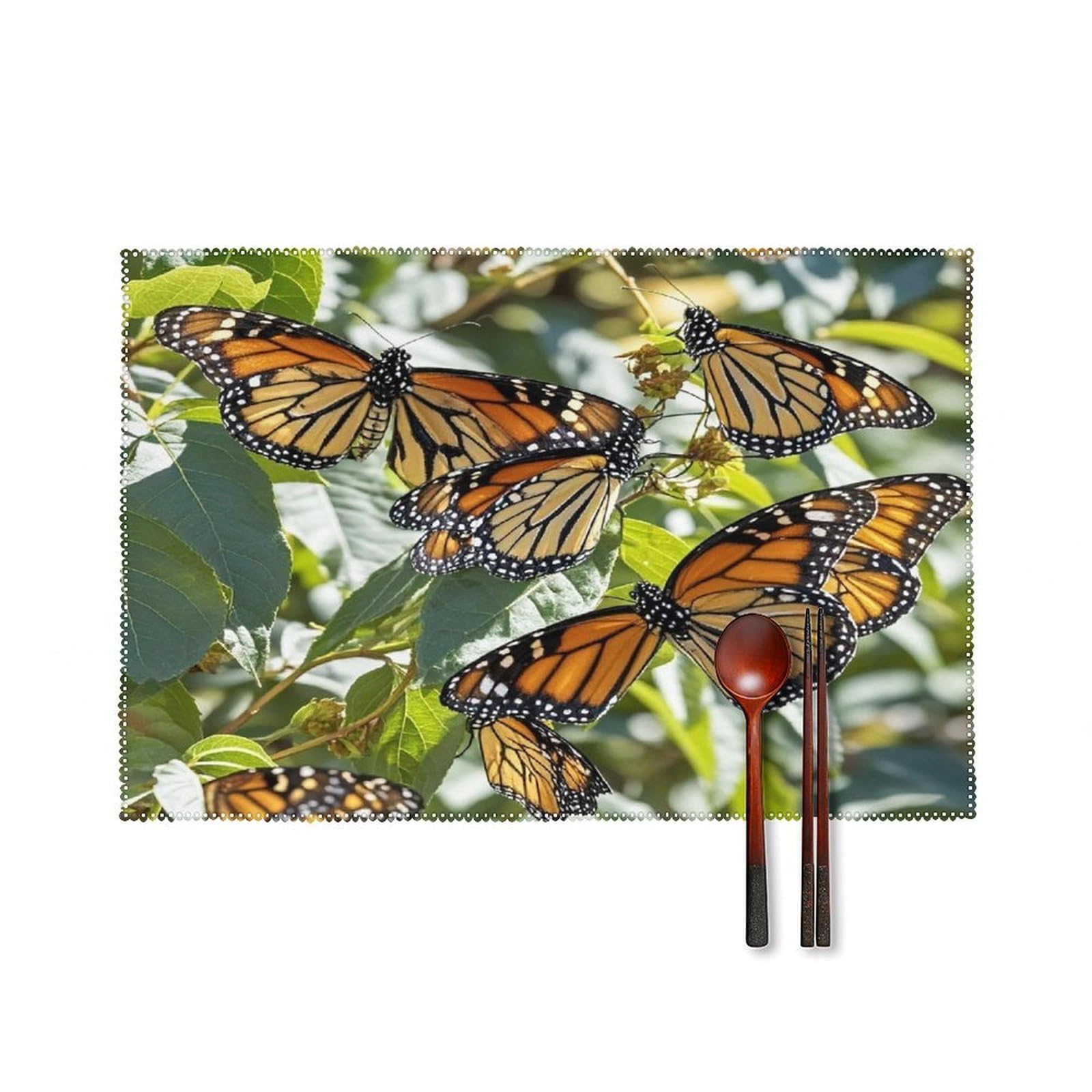 Monarch Butterflies Placemats Set of 6 Heat Resistant Non-Slip Place Mats Washable Wipeable Table Mats Elegant Farmhouse Placemat for Kitchen Dining Outdoor Party Table Decor