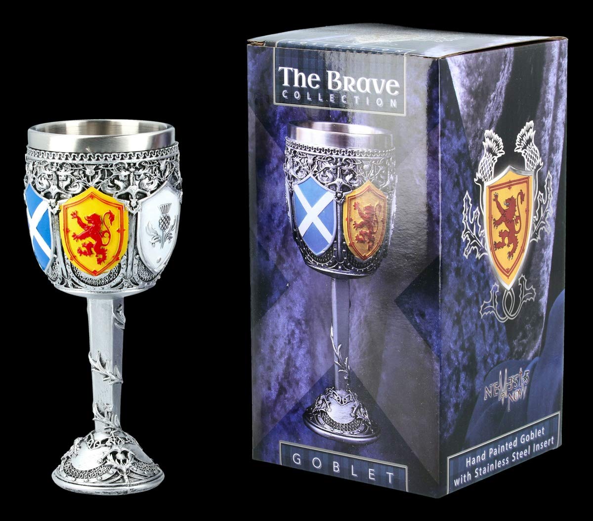 Calice Fantasy Cavaliere – Bicchiere Medievale In Pietra Artificiale Con Inserti Acciaio Inox – H 18 Cm, 200 Ml