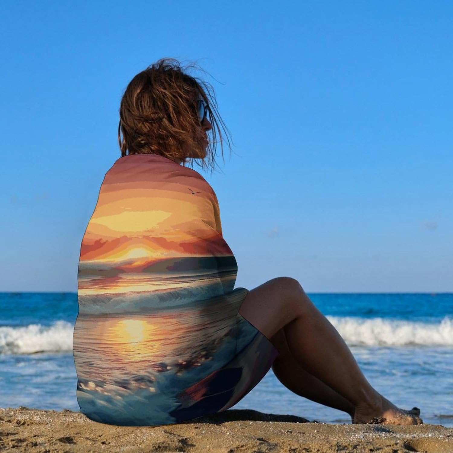 Swimming Towel, Sunset Seaside Printed Fashion Towel,Portable Towel,Durable Towel