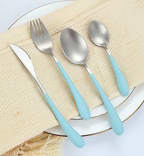 Miniatura 3 de cathyladi Juego de cubiertos de 20 piezas para 5 cubiertos de acero inoxidable, con acabado de espejo, apto para lavavajillas