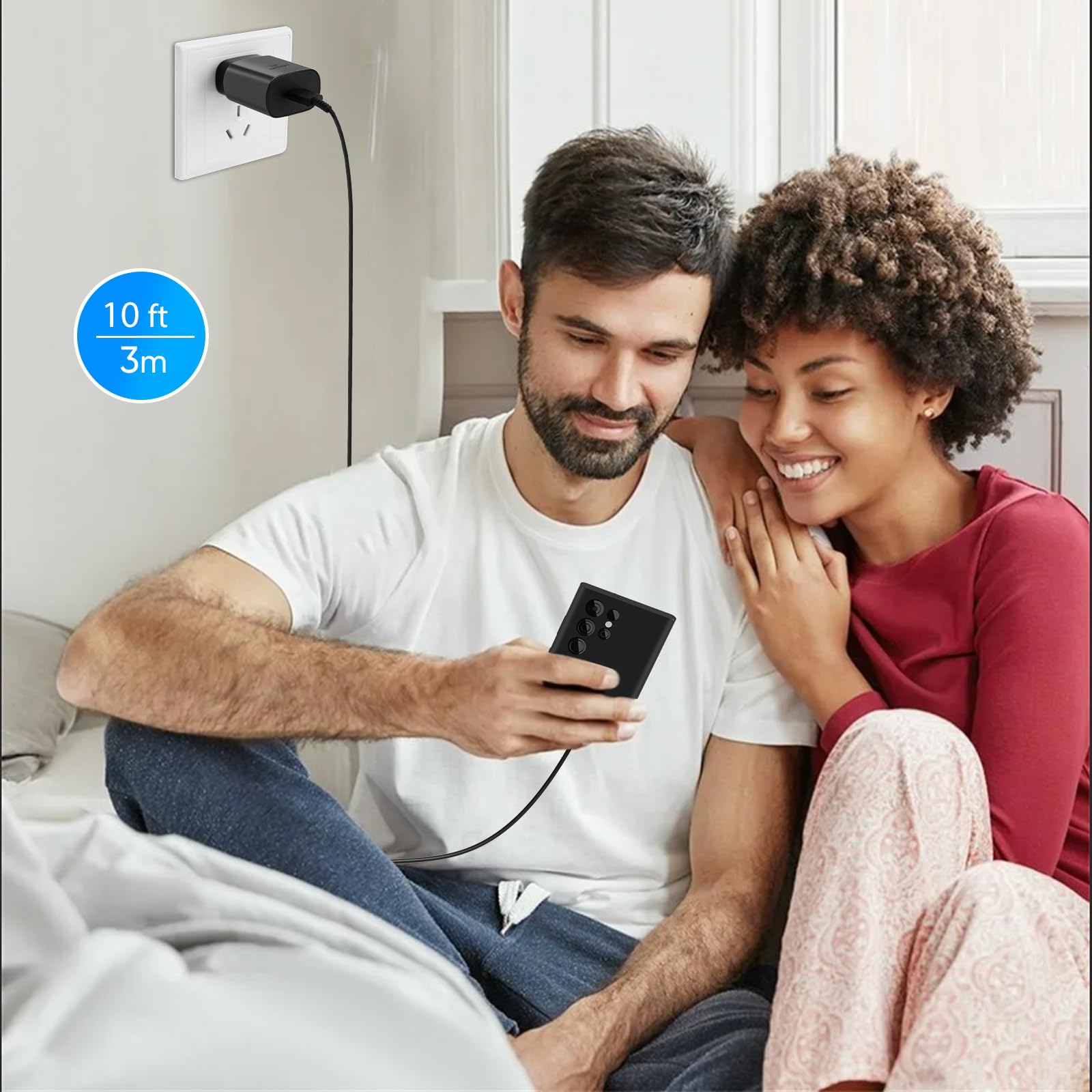 S23 S22 Samsung - Cargador rápido Tipo C de 10 pies con Bloque de Carga súper rápida USB C de 25 W para Galaxy S23/S23+/S23 Ultra/S22/S22+/S22 Ultra/S21/S20/Note20, Z Fold/Flip, Paquete de 2