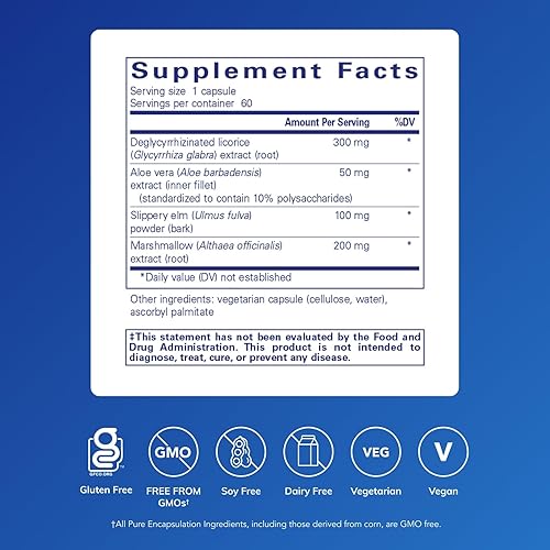 Vista 2 de Pure Encapsulations DGL Plus - Gut Health Supplements for Men & Women - with Marshmallow Root, Aloe Vera Extract & Slippery Elm Bark - Non-GMO &