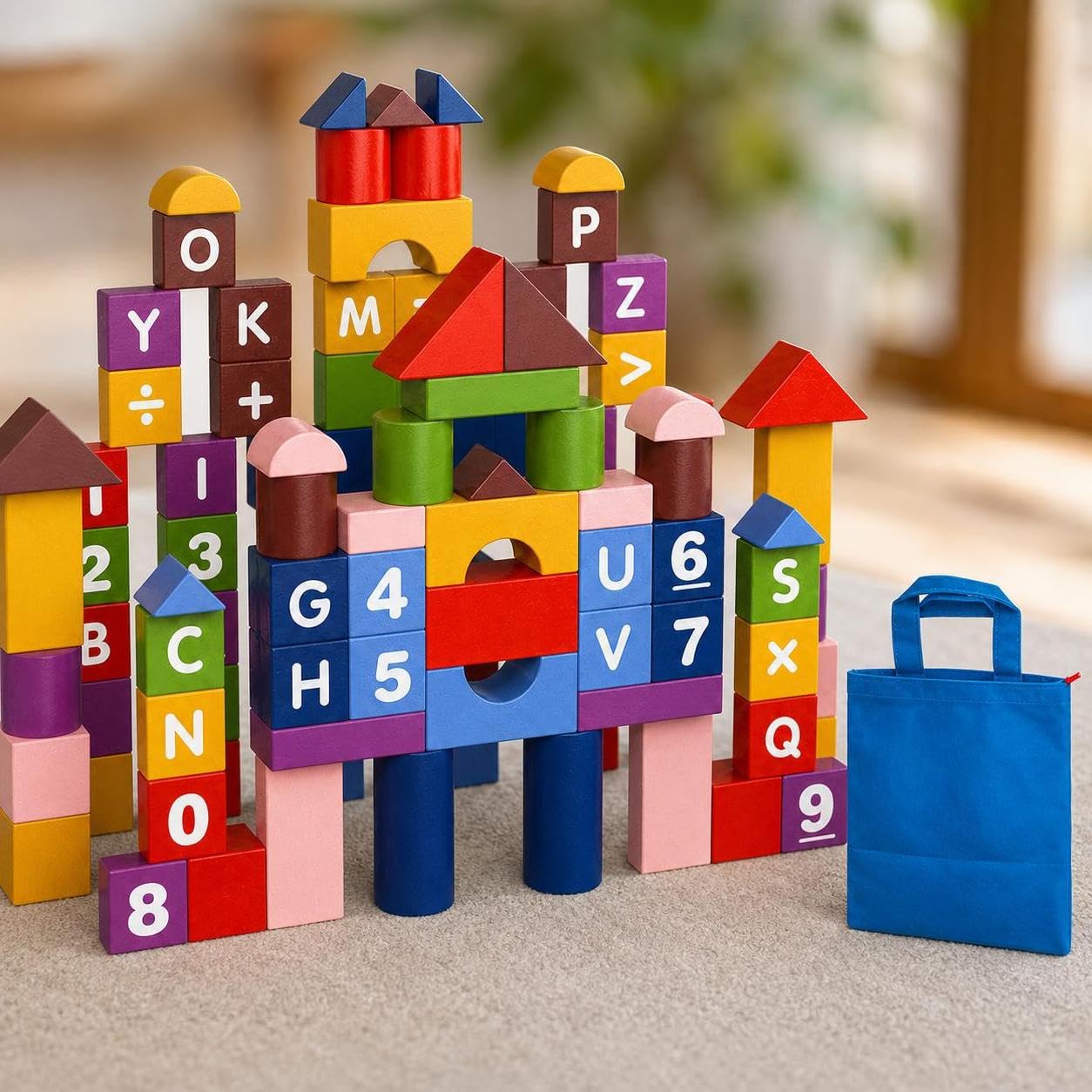 Blocs Construction Bois, Jouet Éducatif , 108 pièces, emballage individuel