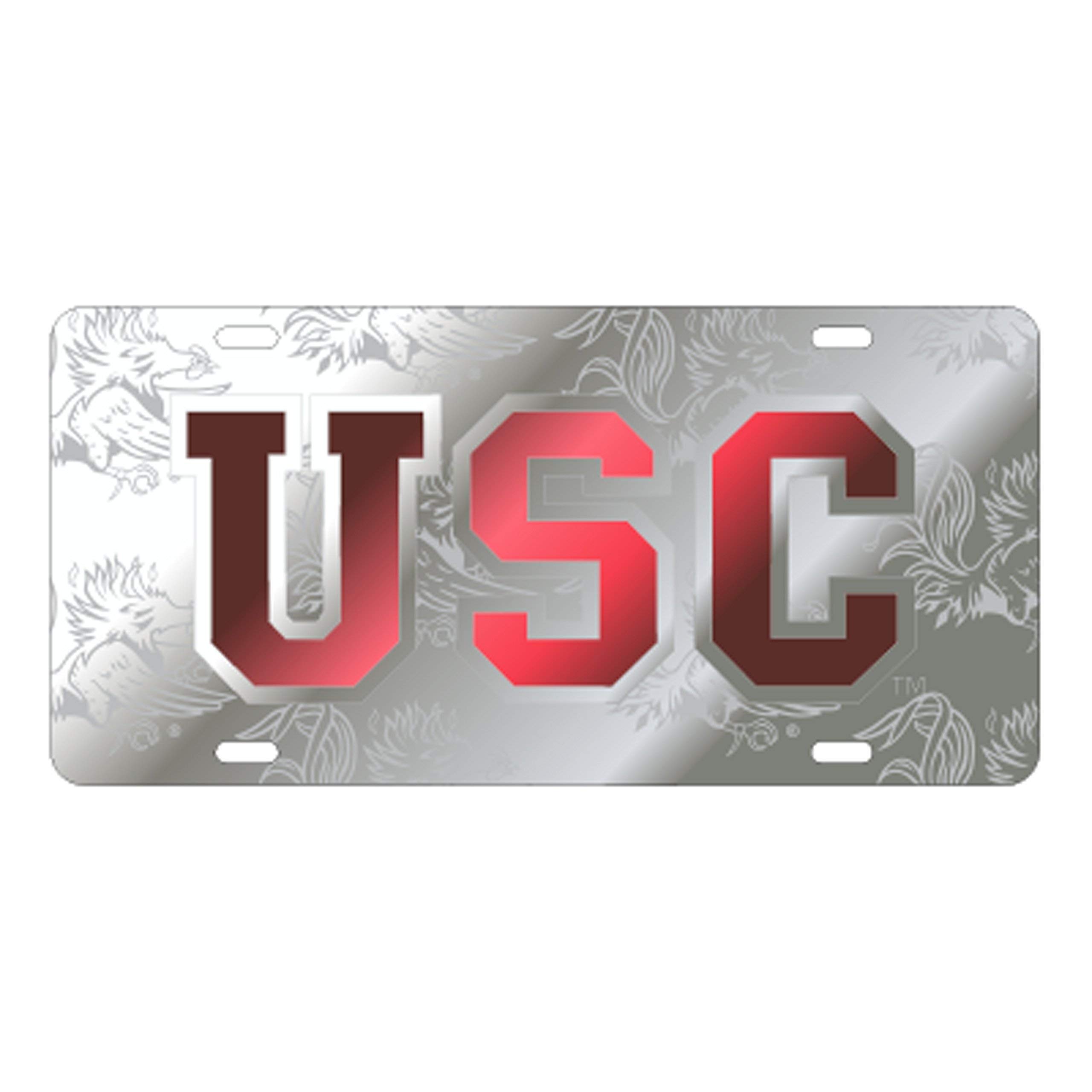 SOUTH CAROLINA GAMECOCKS Laser Cut Inlaid Mirrored Etch Back Logo Plate w/Gamecock
