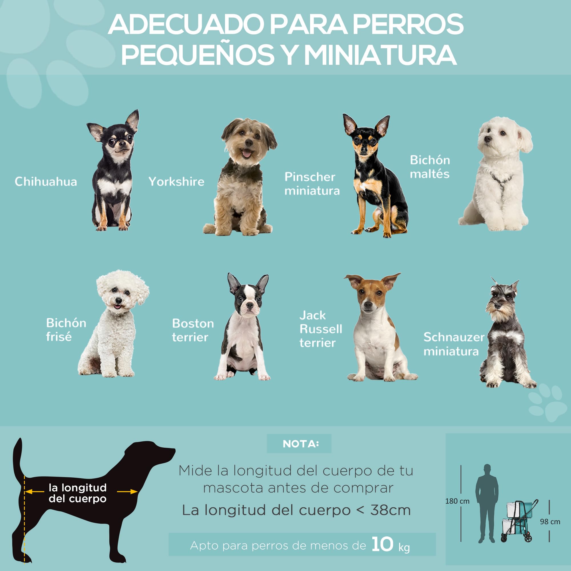 PawHut Carrito Doble para Perros Gatos Cochecito Plegable para Mascotas con 2 Transportines Extraíbles Cinturón de Seguridad Bolsillos Laterales y 2 Cojines Cada Carga 10 kg 66x50x98 cm, Verde
