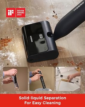 HIZERO F600 Cordless Hard Floor Cleaner with Headlight, Wet Dry Bionic Mop | Self-Cleaning Roller & Triple Separation, 60Min Runtime, Wet Dry Sweeping Mopping All-in-One for Wood Tile & Pet Homes