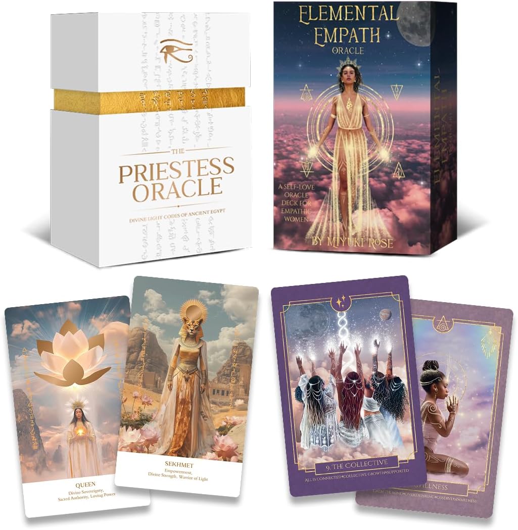 Earth Moon Magick Premium Oracle Deck Bundle: Priestess Oracle & Elemental Empath | 102 Cards with Guidebooks for Spiritual Awakening, Self-Love & Divine Feminine Wisdom | Sacred Spiritual Gift Set