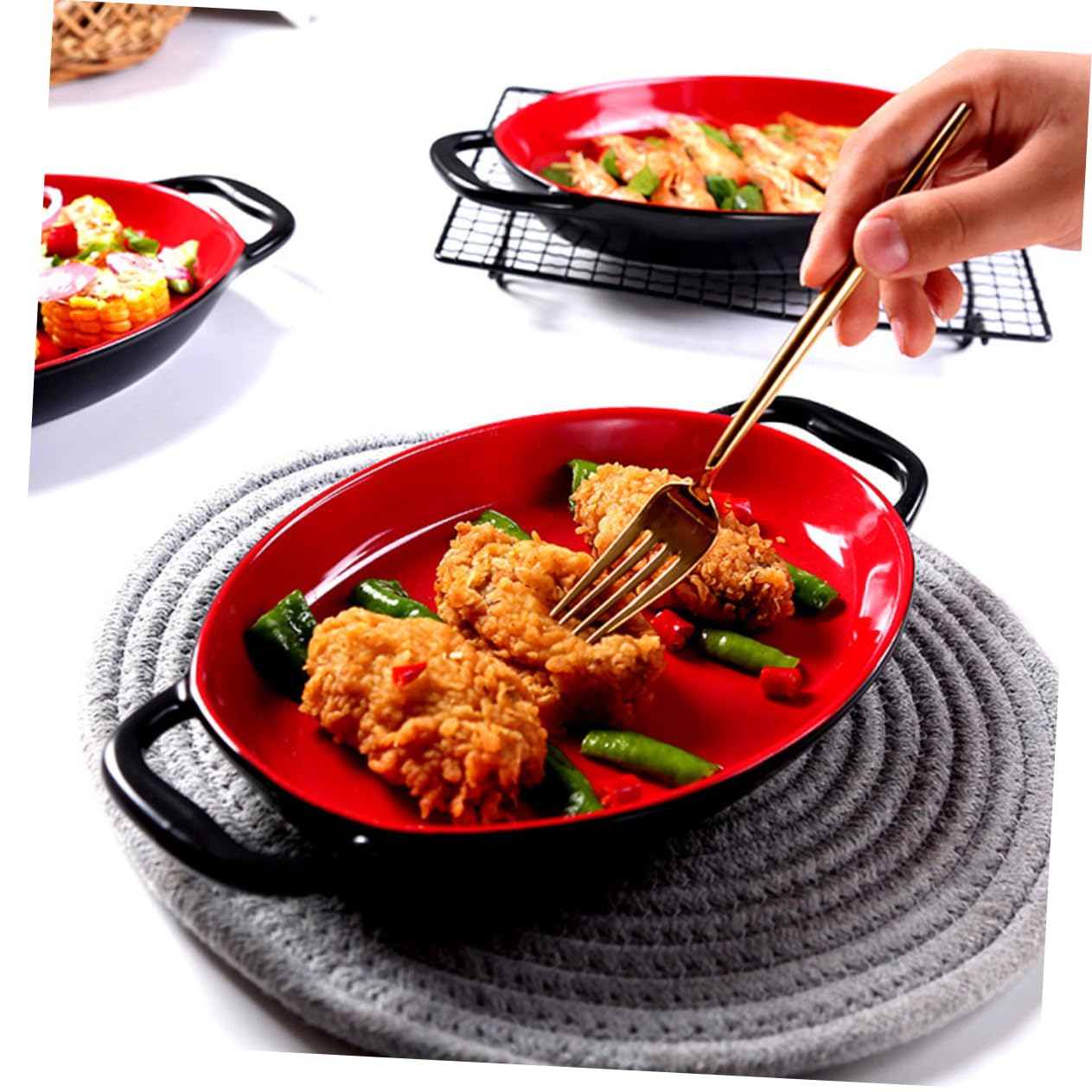 Plat de Cuisson Céramique avec Double Anse Résistant Aux Hautes Températures pour Rôtissage Cuisson Four et Service Quotidien Adapté Aux Repas Familiaux