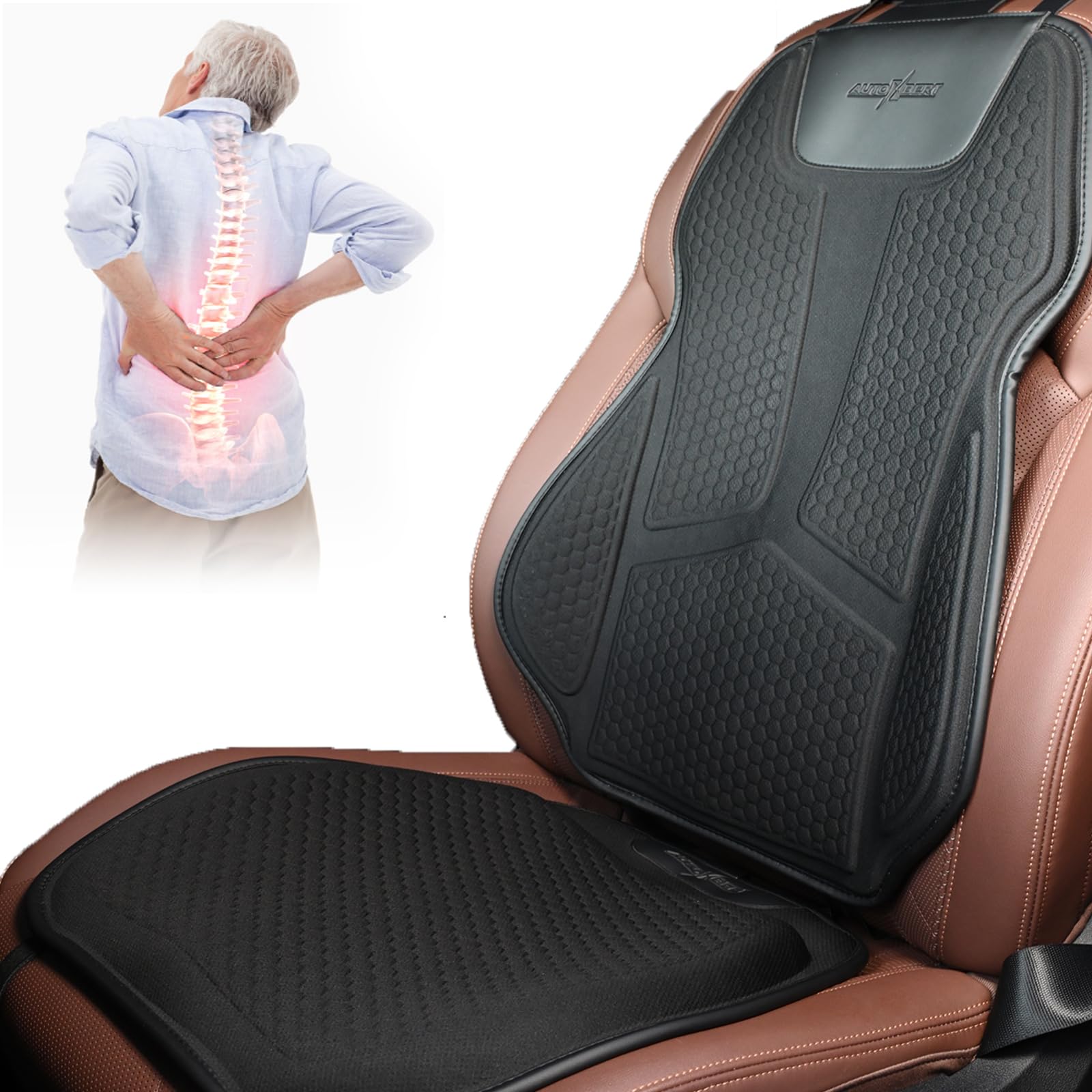 Photo 1 of Gel Lumbar Support Pillow & Seat Cover for Car,Seat Cushion for Long Sitting Pressure Relief (2CM Thick), Lumbar Seat Cushion for Car 27.95''x18.89'',Gel Seat Cushion Cover 18.11''x17.13'',Black