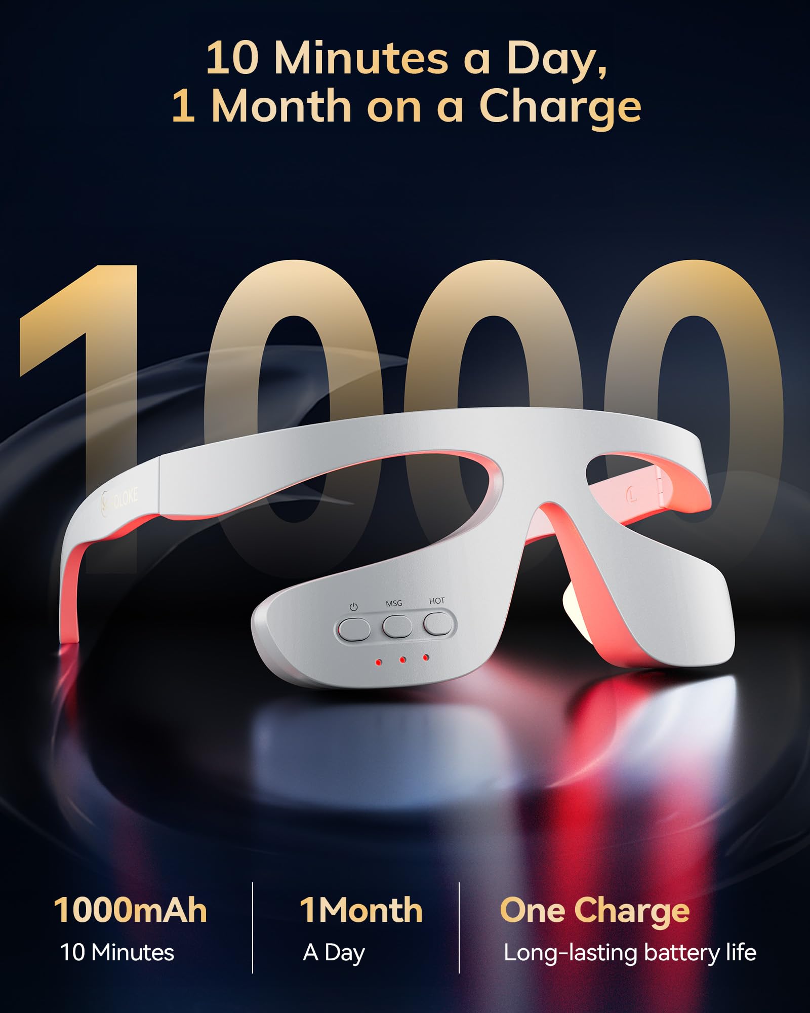 Dispositivo de terapia de luz roja debajo de los ojos, gafas de terapia de luz roja para ojos rojos 650 NM, máscara de ojos de luz roja para el tratamiento de bolsas de ojos, ojeras, hinchazón