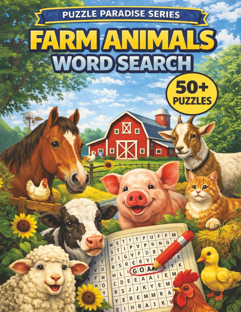Farm Animals Word Search: 50+ Fun and Relaxing Farm Animal Themed Puzzles (PUZZLE PARADISE SERIES)