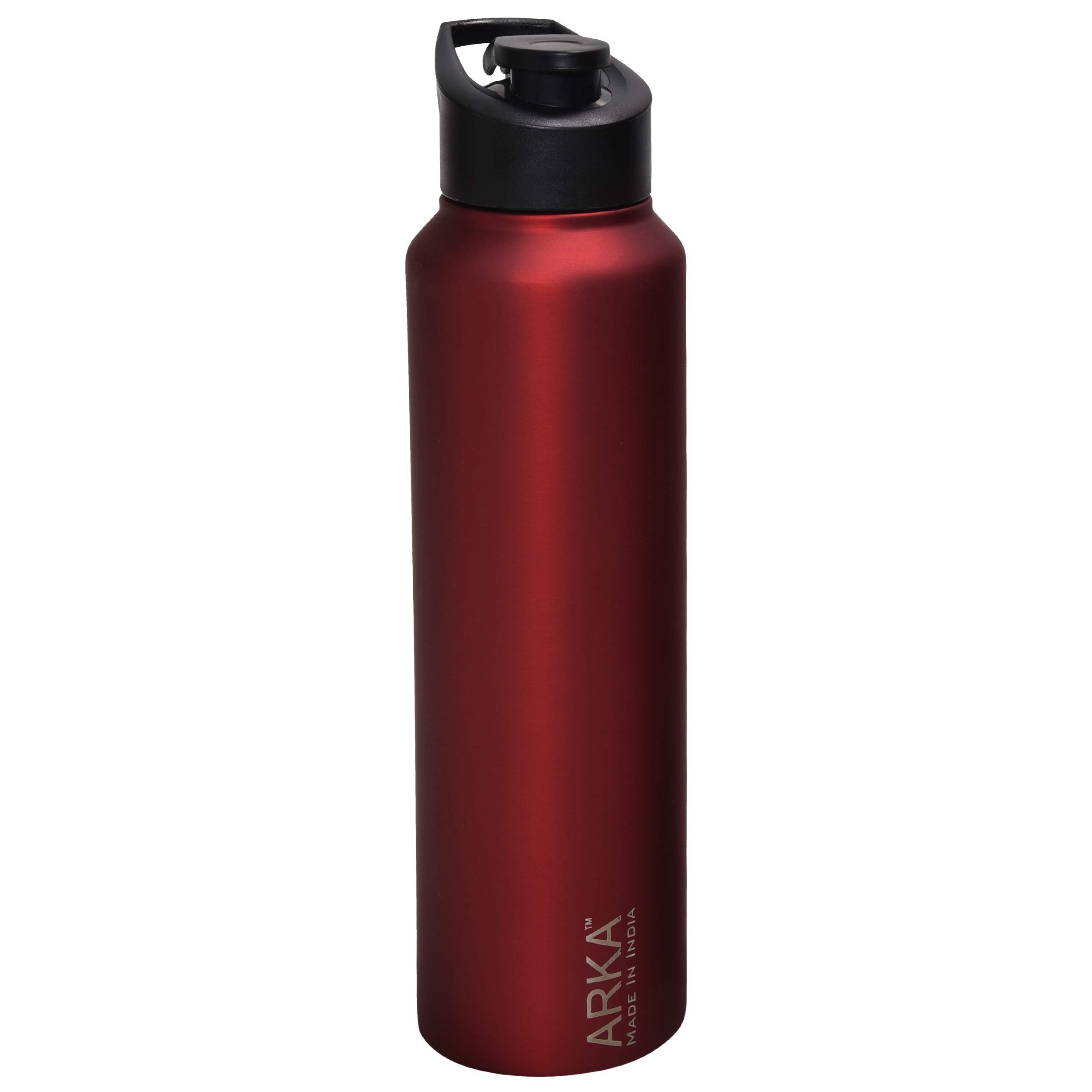 ARKA Stainless Steel Water Bottle Chromo, 2-Piece, 1 Liter Each, Matt Red and Black Ideal to Store All Kind of Beverages. 1