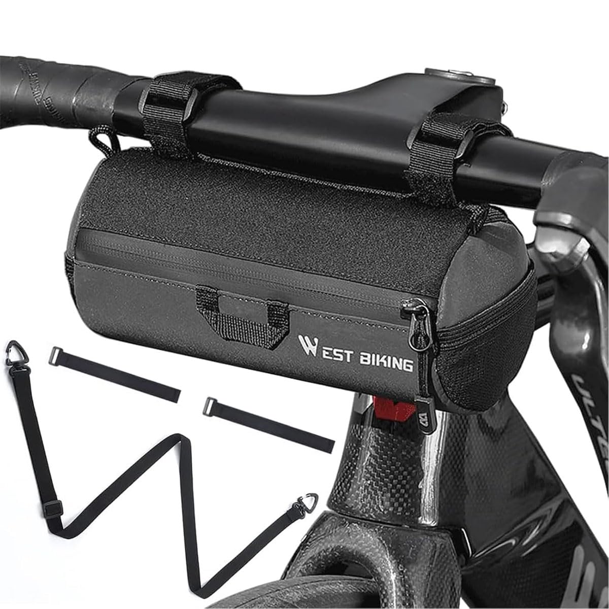 Borsa Manubrio Bici, Borsa Frontale Bicicletta con Spallacci, Leggero E Impermeabile Borsas MTB per Mountain Bike, Bici Da Strada, Bici Da Città, Bici Gravel, Nero 1L