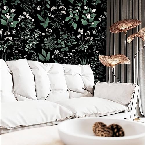 Dimoon Papel tapiz de 78.7 x 16.1 pulgadas, color negro y verde, delicado, floral, grueso, impermeable, hojas vintage, papel de contacto,