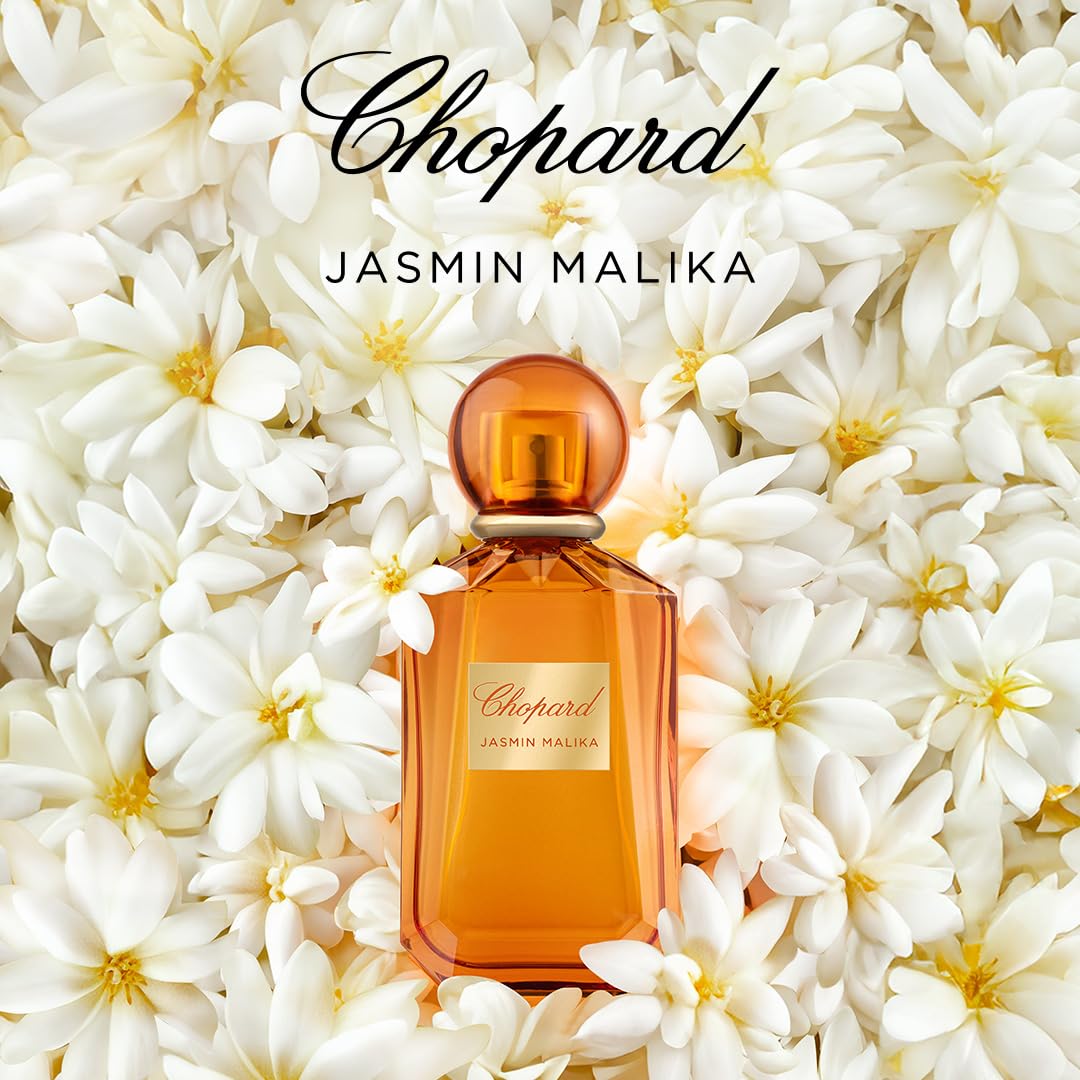 Chopard Jasmin Malika 100 ml, Eau de Parfum da Donna | Fragranza Chypre Floreale, Note Floreali e Luminose di Gelsomino, Mandarino e Patchouli, Flacone in Vetro Arancione