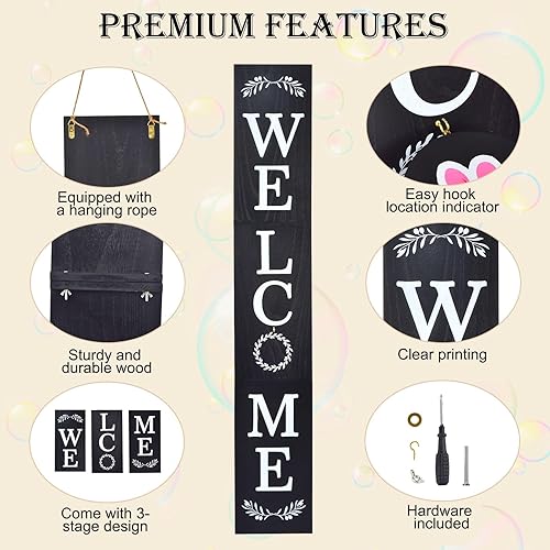 Miniatura 4 de Letrero de bienvenida para puerta delantera, porche delantero, 47 x 7.9 pulgadas, letrero de bienvenida intercambiable con 12 iconos de temporada