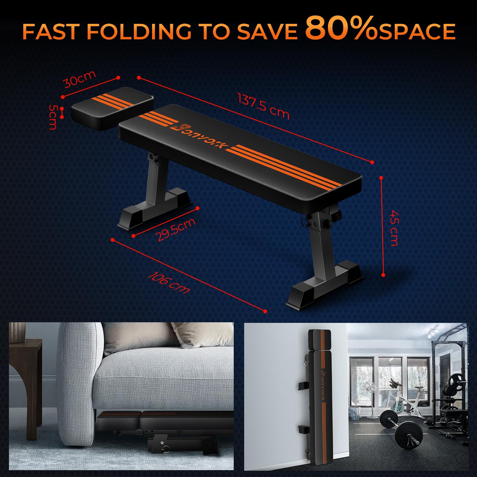 Banco de pesas plano de 550 kg con reposacabezas, 138 cm, plegable, banco de entrenamiento plano, para gimnasio en casa, entrenamiento de fuerza, press de banca para ejercicios de cuerpo