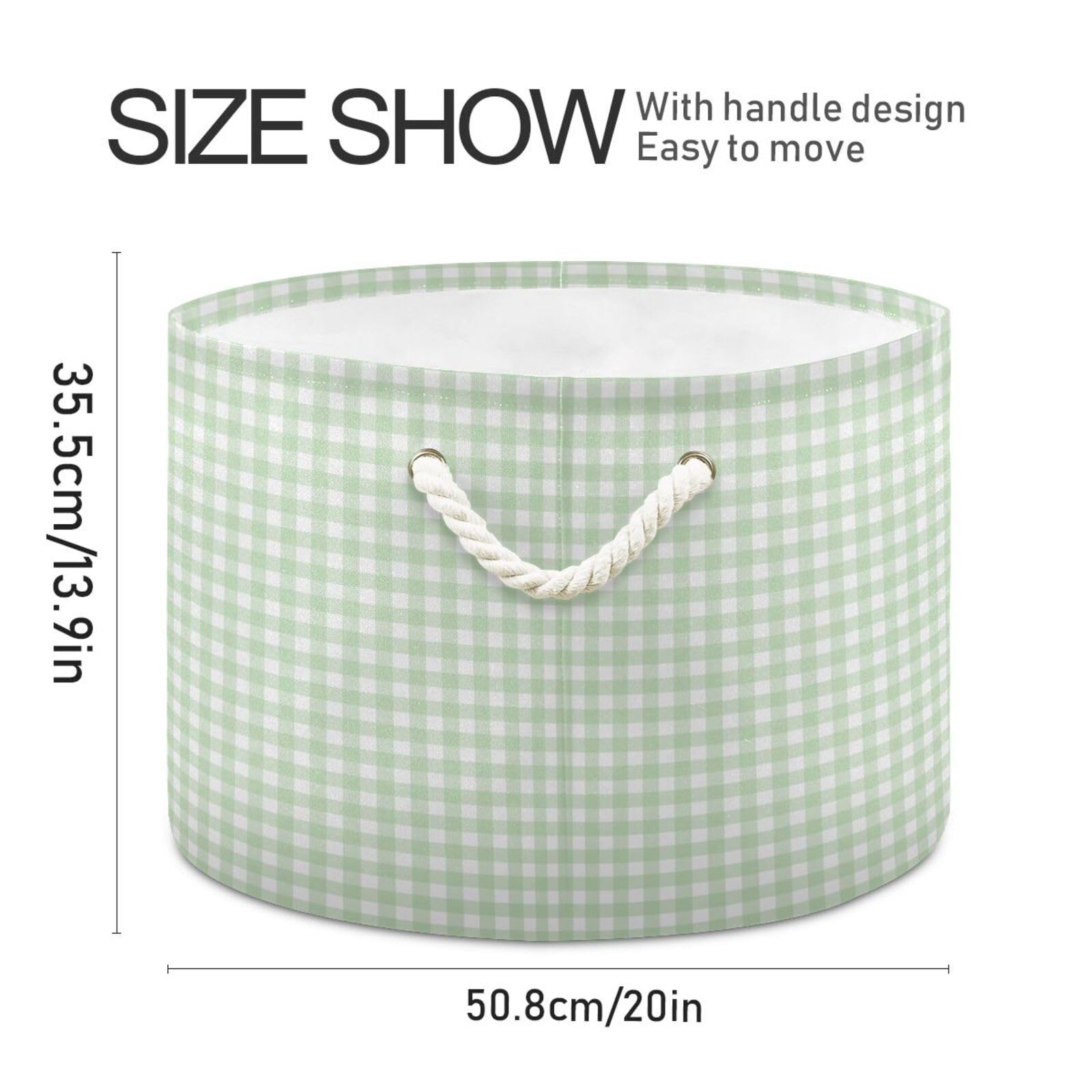 Takiito Green Gingham Checkered Storage Basket for Organizing, Fabric Collapsible Basket with Cotton Rope Handle for Bathroom Laundry Nursery, Large, As pic