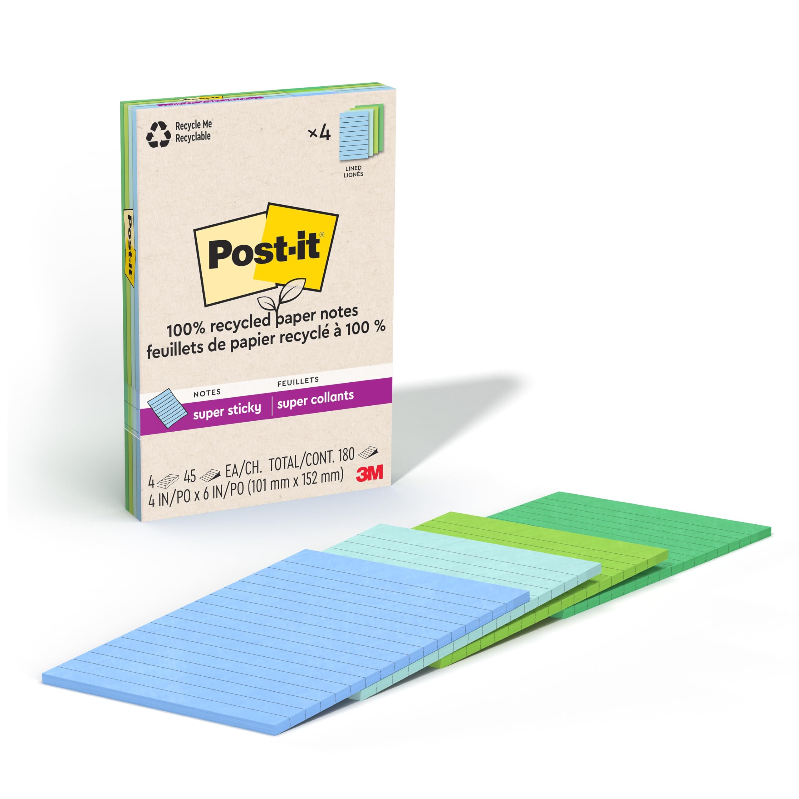 Post-it Notes super adhésives recyclées Oasis 10x15cm 4 blocs - 8