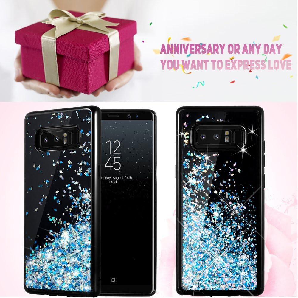 Galaxy Note 8 Case, Caka Galaxy Note 8 Glitter Case Starry Night Series Luxury Fashion Bling Flowing Liquid Floating Sparkle Glitter Girly TPU Bumper Case for Samsung Galaxy Note 8 (Blue)