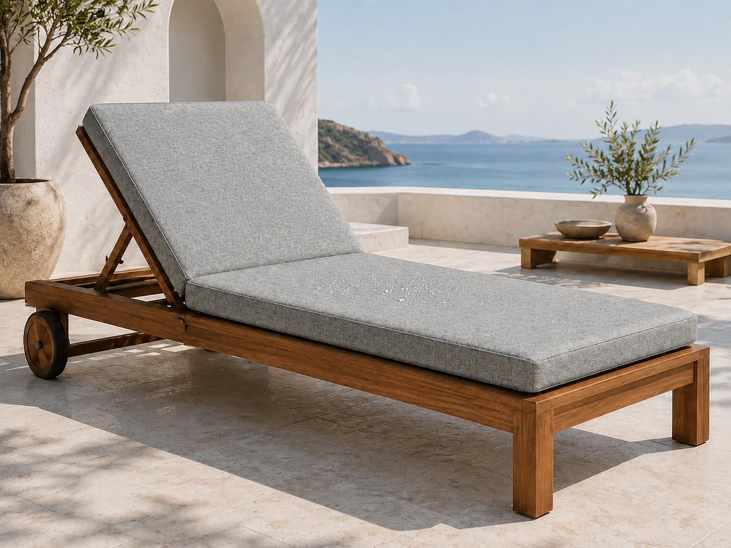 L S U Sun Lounger Cushion Waterproof Recliner Pad Removable Cover Zipper Outdoor Garden Deck Bed (Linen Look Grey)