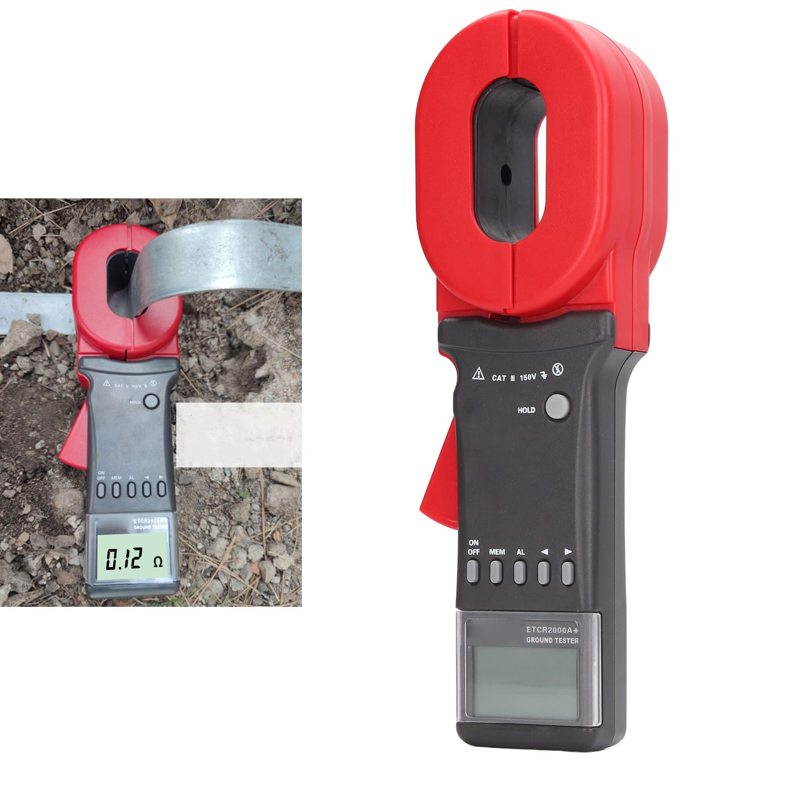 Pinza Amperimétrica Digital, + Probador de Resistencia a Tierra Digital de Alta Precisión 0.01‑1200Ω para Telecomunicaciones, Energía y Meteorología