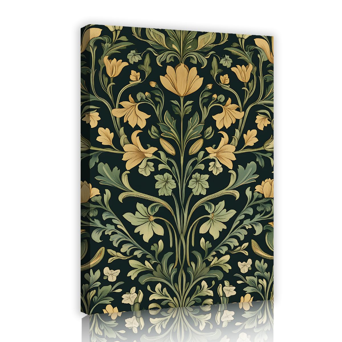 TOANGWALL Forest Green Canvas Artwork Art Nouveau Ornament Poster Retro Botanical Lily Golden Baroque Foliage Vine Picture Wall Art for Office Decor 50x75cm