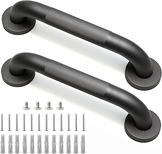 Shower Grab Bar, 2 Pack 12 Inch Gray Bathroom Grab Bar, 1.25" Diameter 304 Stainless Steel Anti-Slip Grab Bars for Bathtubs and Showers, Handicap Shower Grab Bar for Seniors Elderly