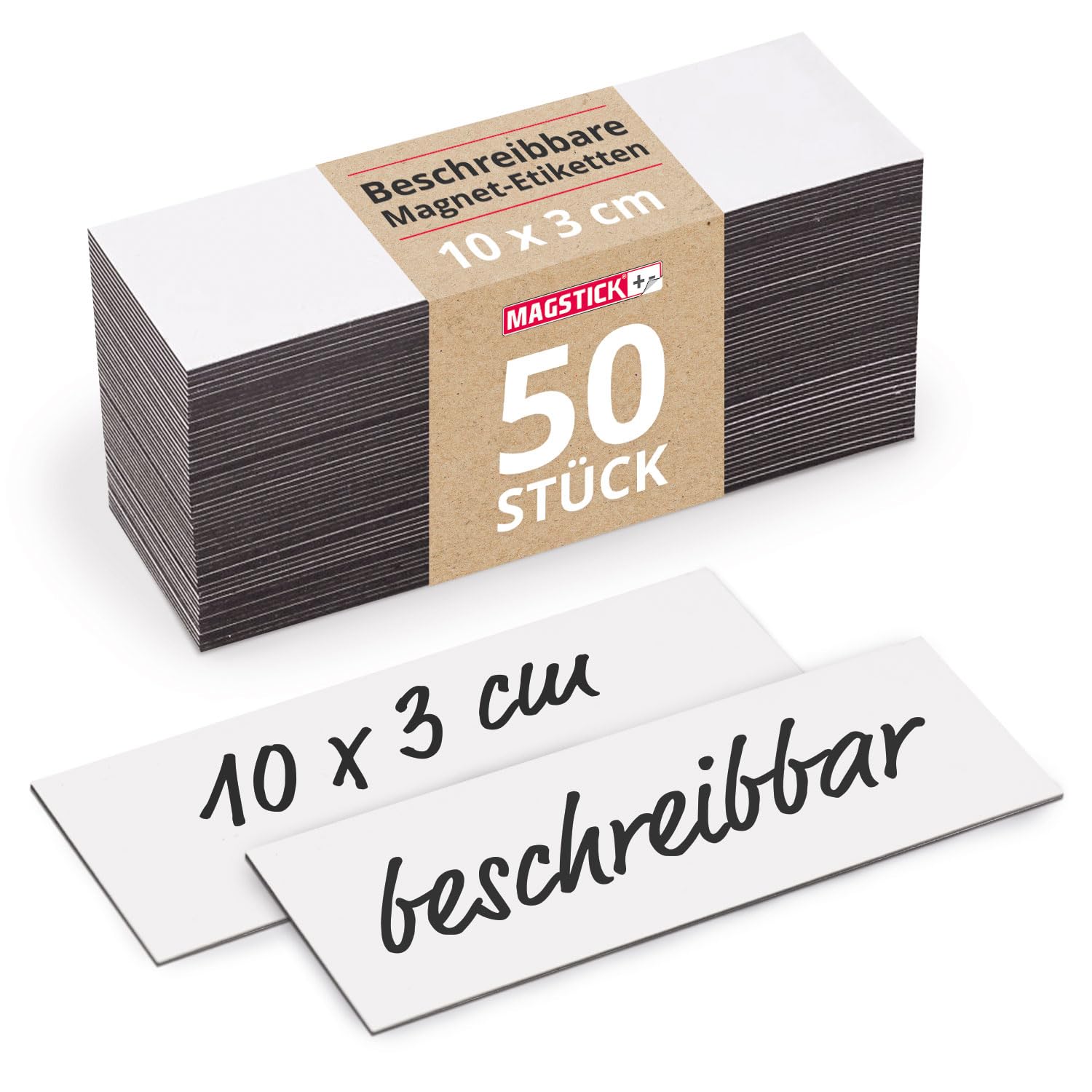 Magstick® mag_815 magnetic labels, 10 x 3 cm, white, magnetic writing film, writeable magnetic strip for writing on [pack of 50].