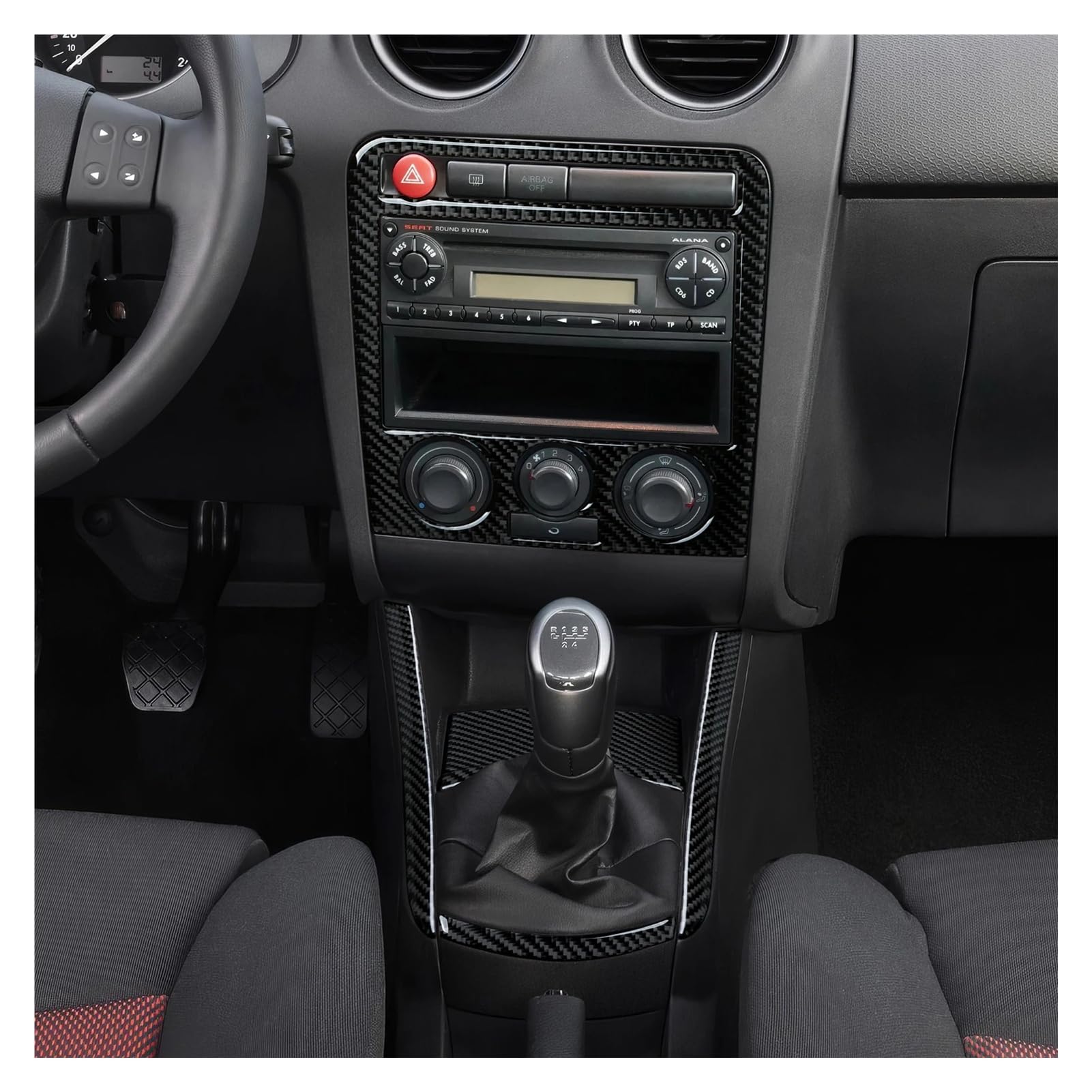 Marco Panel Radio Montaje Moldura Adhesivo Interior Fibra Carbono. Panel CD Consola Central Coche para Seat Cordoba 6L 2003-2009 para Ibiza 2002-2007