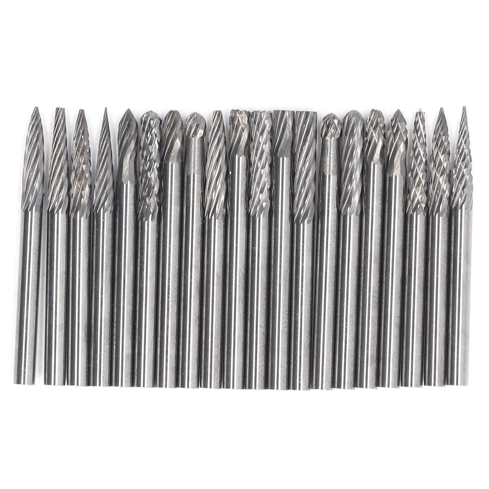 Tungsten Carbide End Mill Set, 20Pcs 1/8 Inch Shank Carbide Drill Bits, Unique Double Pattern Cone End Mill Cutter Bit for Tool