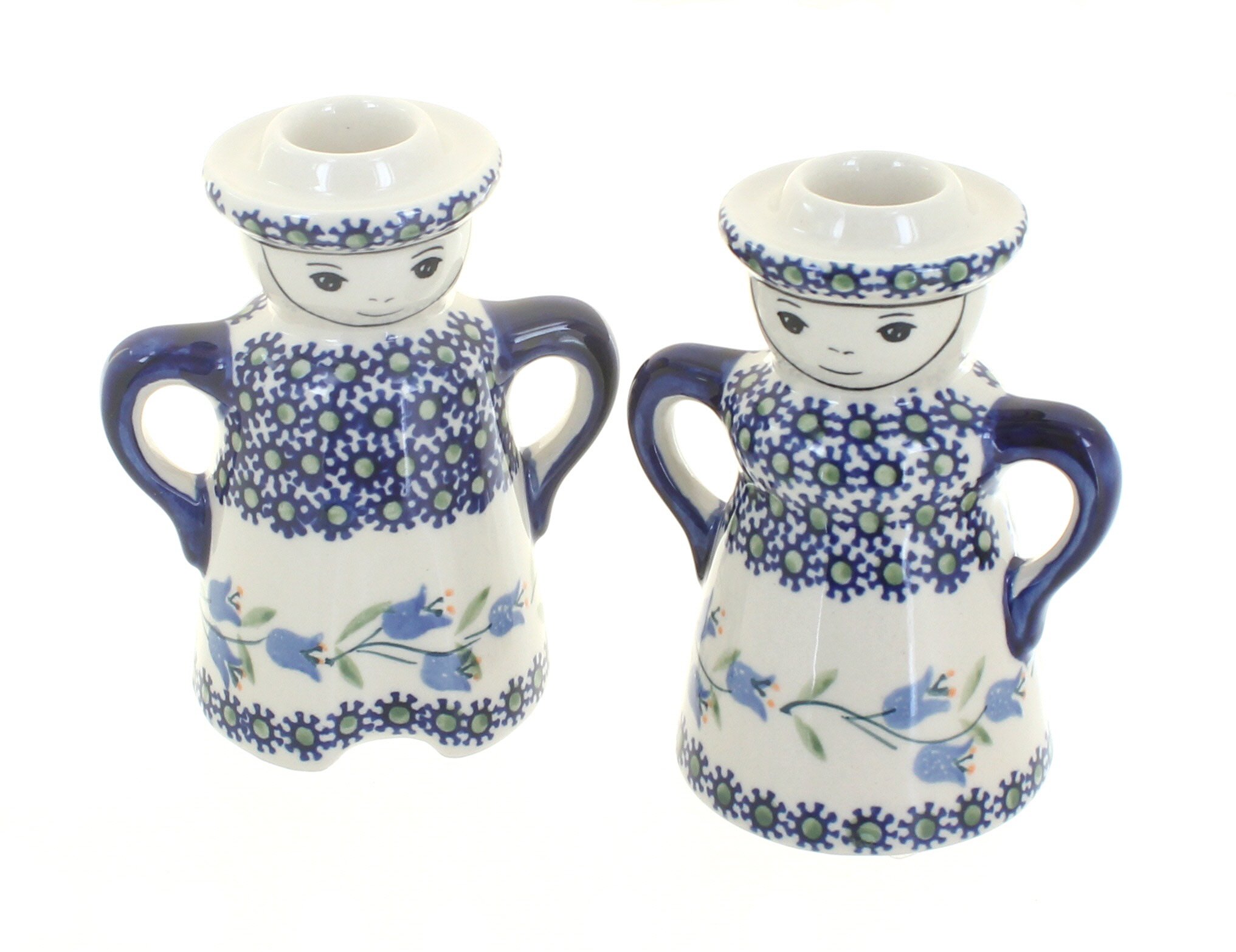 Blue Rose PotteryPolish Tulip Man & Woman Candlestick Holders