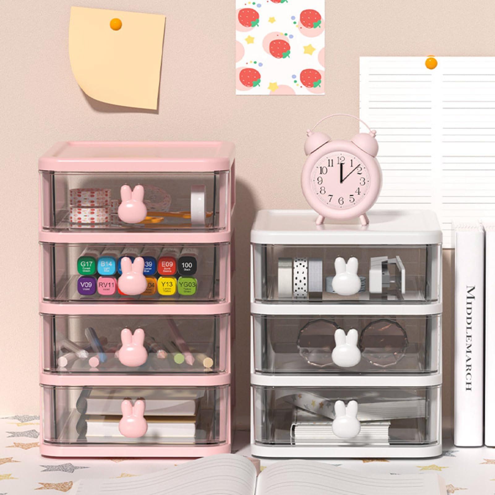 Cocoarm Scatola Portaoggetti da Scrivania in Plastica con Design (PINK) | Organizzatore per Cassetti a 3 Livelli di Grande capacità, per Forniture per Ufficio, Libri, Penne, Nastri, Spazio di