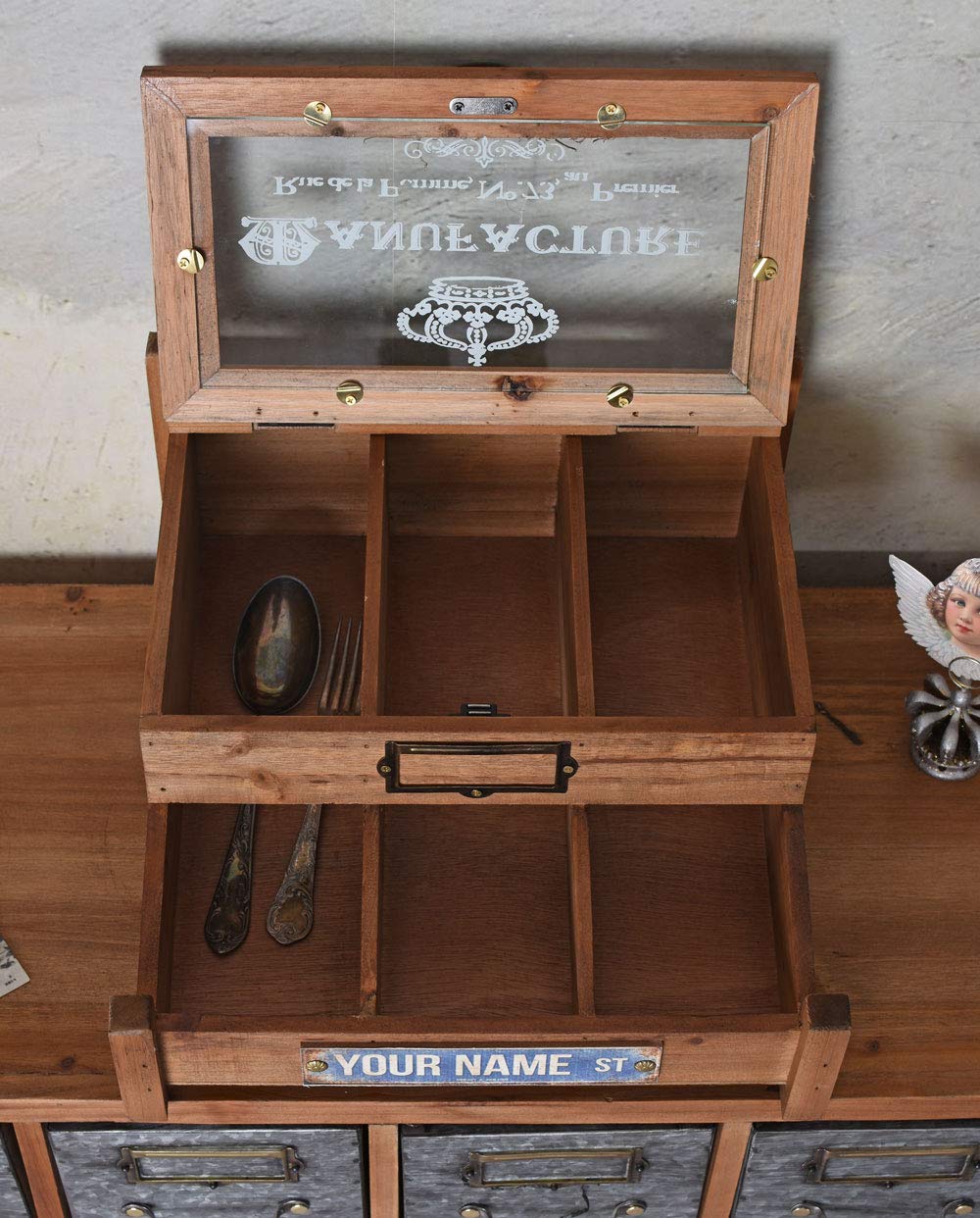 Besteckkiste „MAISON LAVANDE“ – Shabby Chic Holzbox | 3 Fächer | Glasdeckel | Besteckkasten im französischen Landhausstil lof087 Palazzo Exklusiv