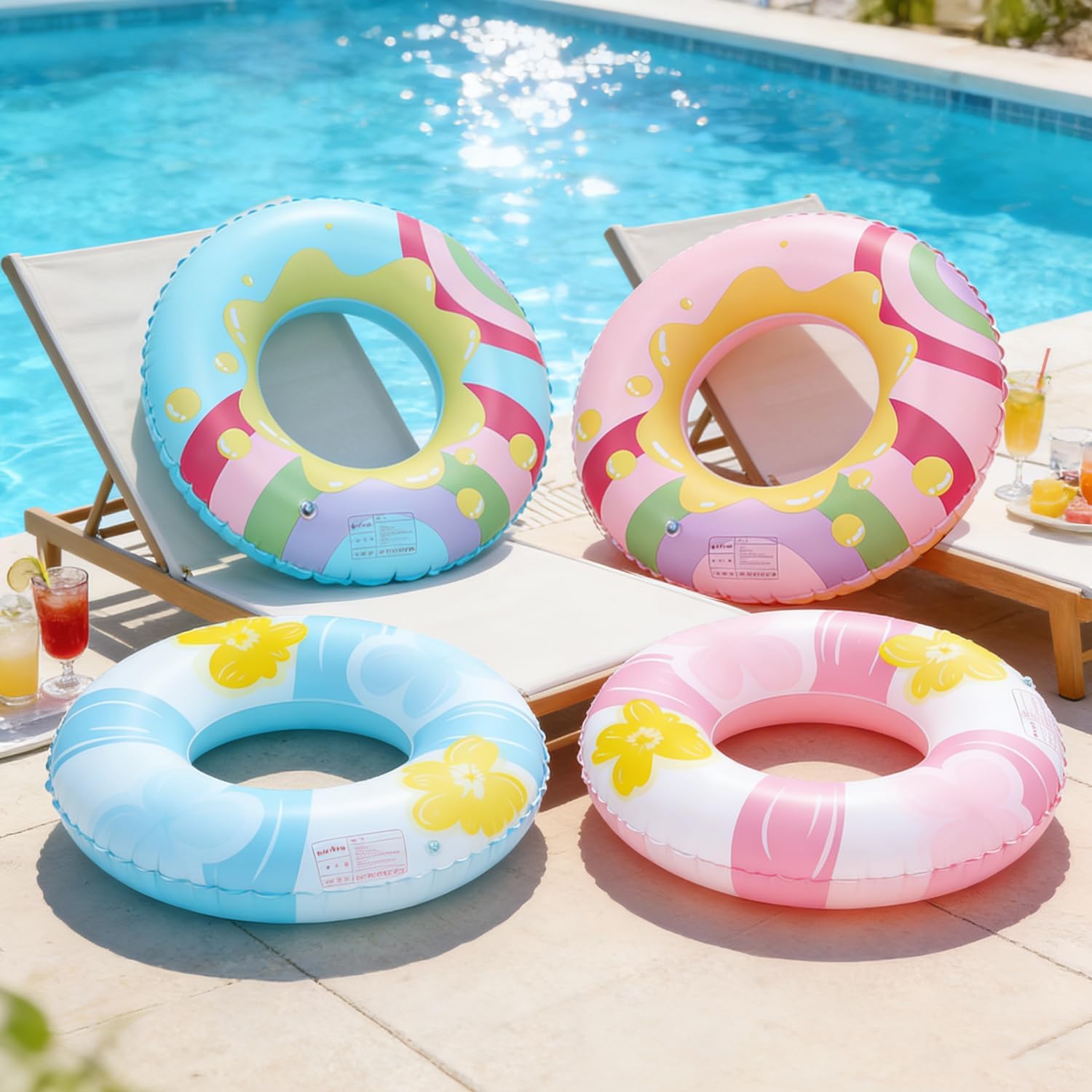 4PCS Pool Floats Adult Large Ocean Floaties Water Rafts Travel Inner Tube Swim Rings Round Huawaiian Inflatable Pool Floaty for Beach Bachelorette Pool Party Supplies