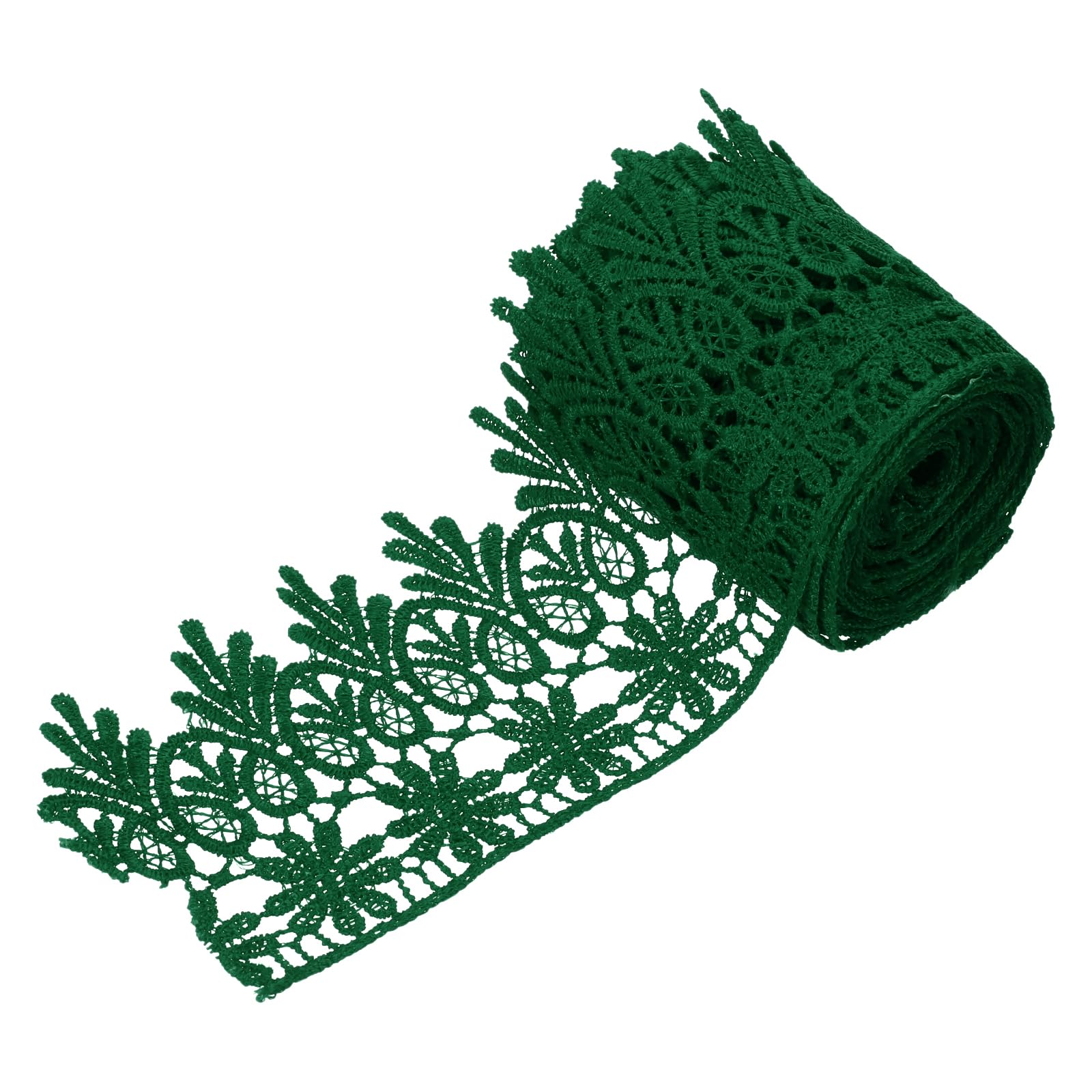 sourcing map 3 Inch Wide 3 Yard Lace Ribbon Floral Pattern Dark Green Embroidered Edge Lace Trim Ribbons for Sewing Making, DIY Crafts, Gift Wrapping, Wedding Decor — image 1