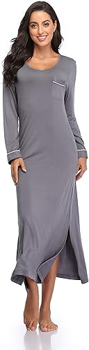 Miniatura 2 de COLORFULLEAF Camisones para mujer, de manga larga, suaves, cuello en V, longitud completa, ropa de dormir casual